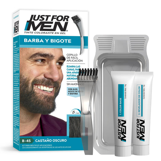 Just For Men Tinte Colorante en Gel para Barba y Bigote,Color Castaño Oscuro B45 ,Sin Amoníaco, Con Cepillo De Fácil Aplicación, 28.4g