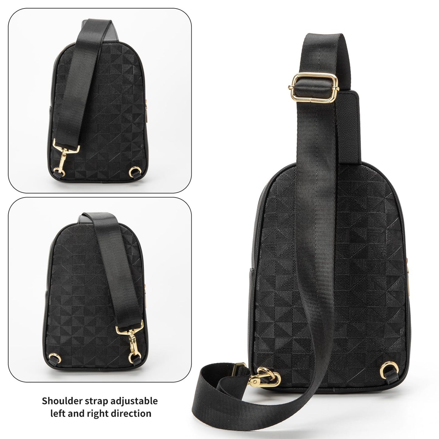 Anck Riñonera Bandolera para Mujer, Bolso Pequeño en el Pecho, Diseño a Cuadros, 996-G-YH-Negro, Estilo Casual, Moda Relajada