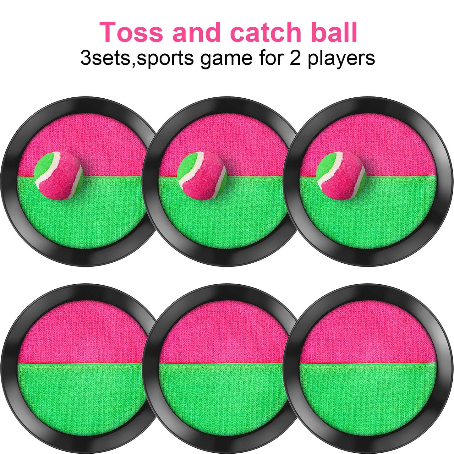 Juego de Pelotas de Lanzamiento y Captura TOODOO Negro, 3 Juegos de Pala y Pelotas para Deportes y Playa