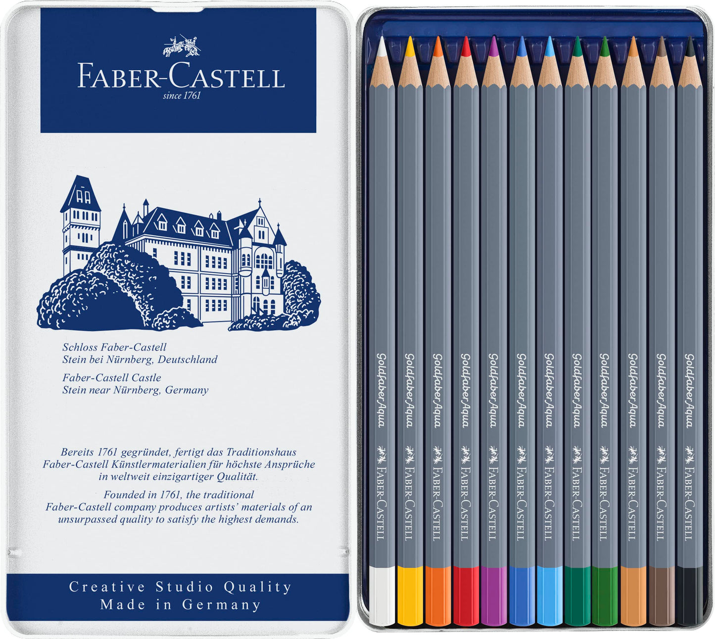 Faber-Castell Colores Goldfaber Acuarelables Para Arte con 12 Distintos Colores, estos lápices acuarelables permiten crear dibujos detallados como efectos de acuarela teniendo una experiencia creativa