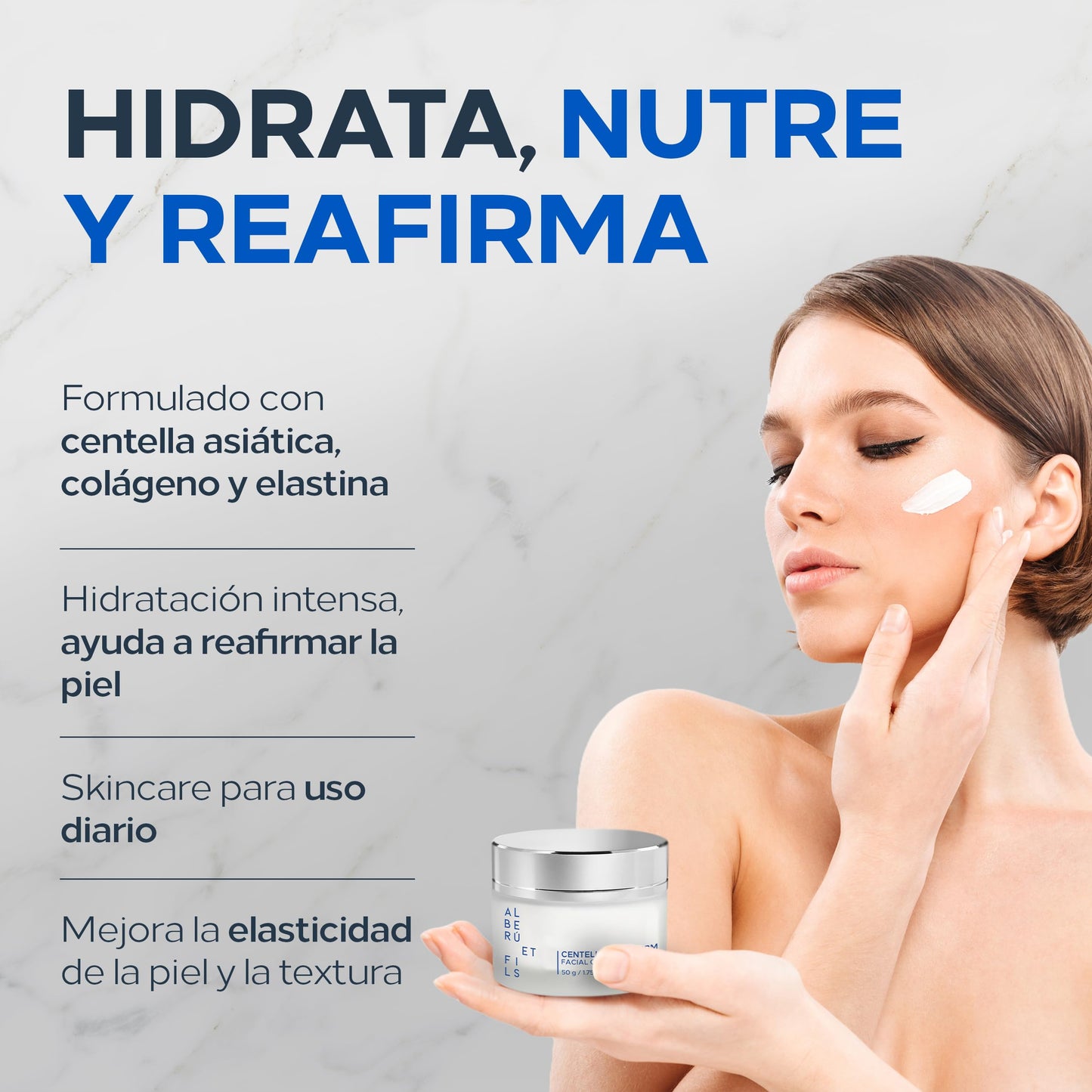 Crema Hidratante Facial CENTELLA LIFT & FIRM | Con Nanopartículas de Centella Asiática y Liposomas - 50g | Sin Aroma | Hidratante Ideal para Todo Tipo de Piel - Skin care Diario | ALBERÚ ET FILS
