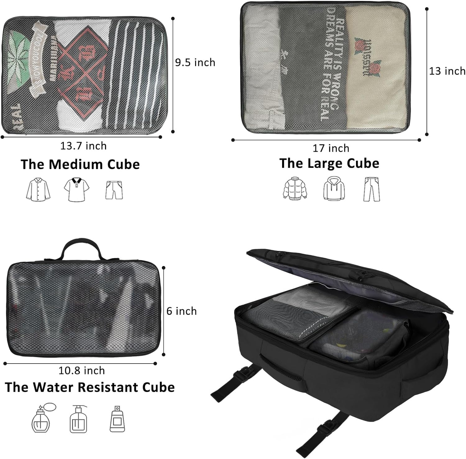 Mochila de Viaje Vancropak Negro Expandible 50L Impermeable para Mujer y Hombre