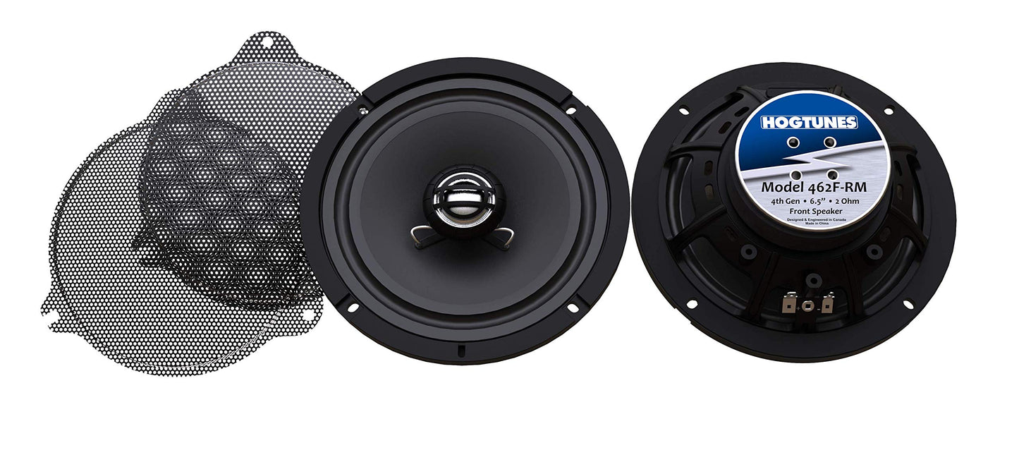 Hogtunes 462F-RM - Altavoces frontales de 6.5 pulgadas con parrillas (2 unidades), se adapta a motocicletas Harley-Davidson de 2014 actuales