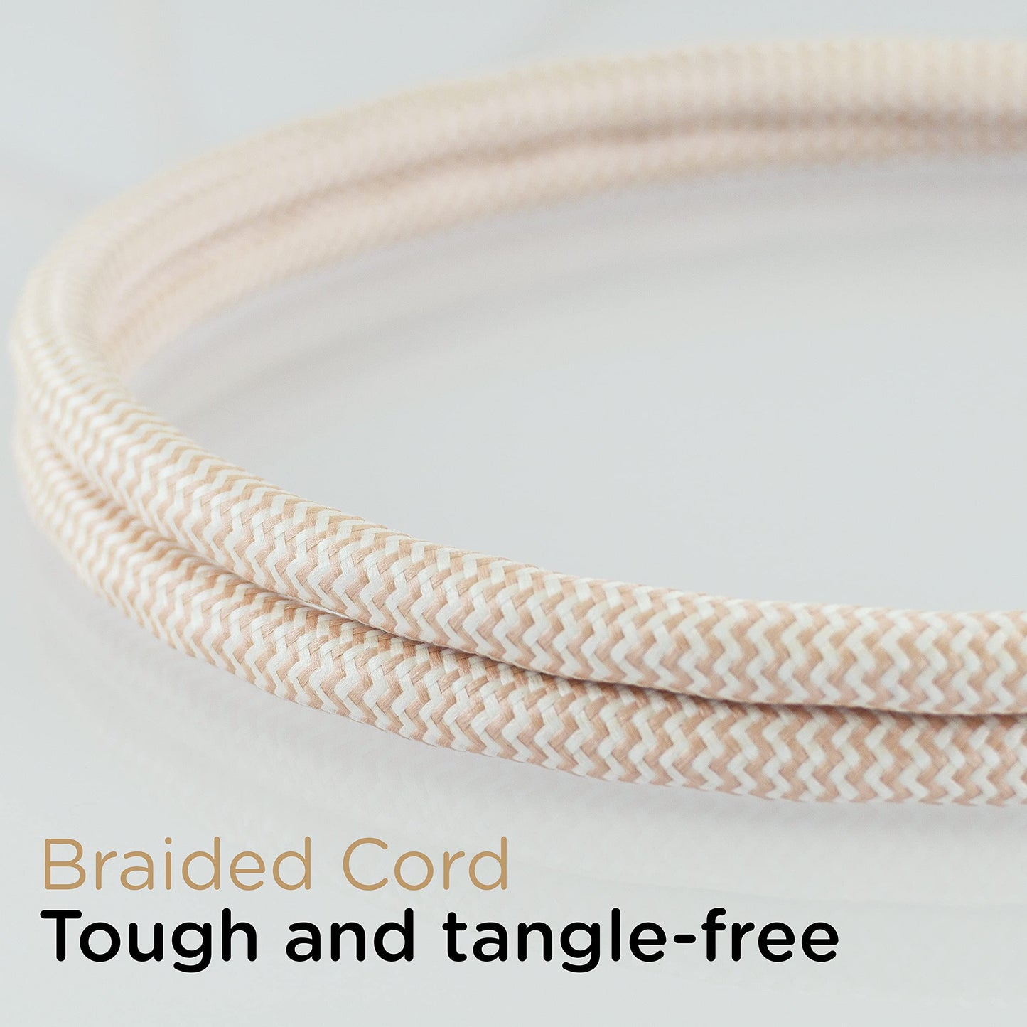 Cordinate Designer 3-Outlet Extension Cord with Surge Protection, Brown Braided Décor Fabric Cord, 10 ft, Low-Profile Plug with Tamper Resistant Safety Outlets, 37916