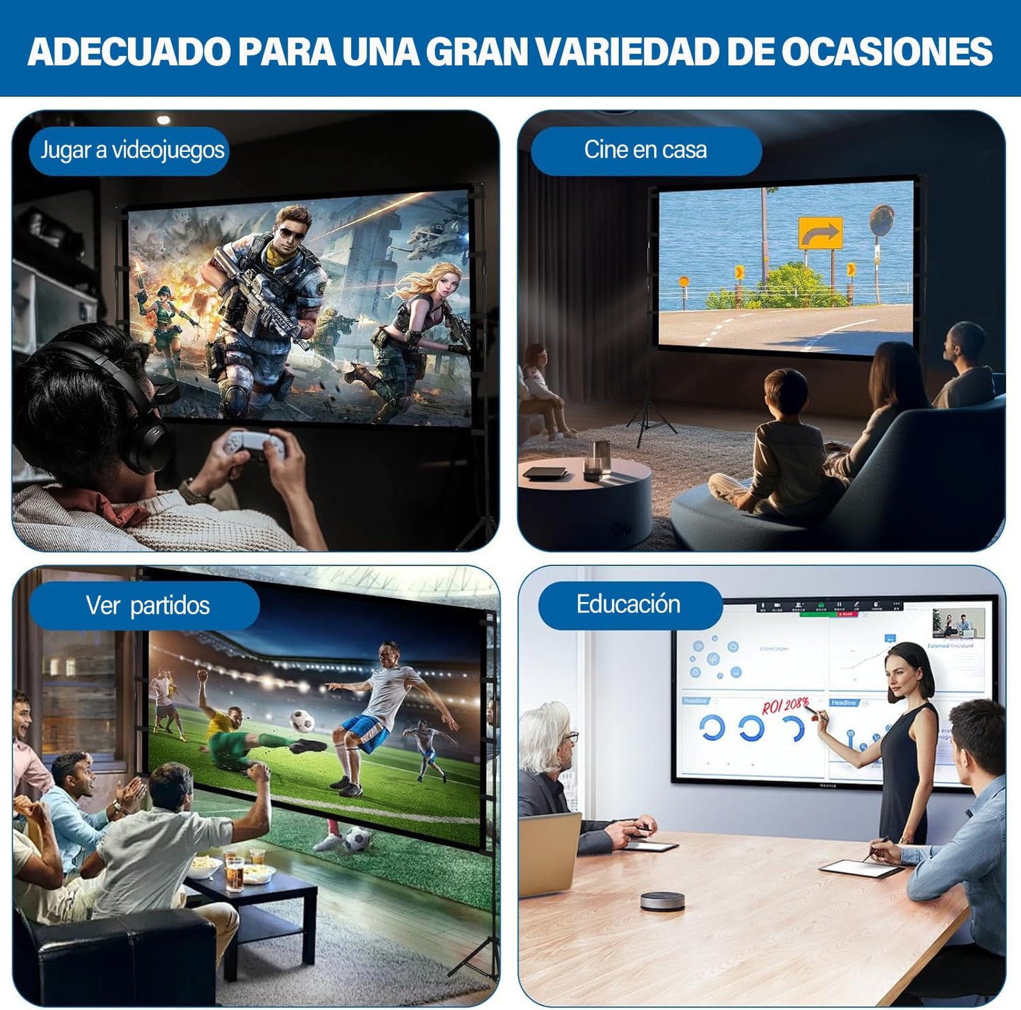 WEGOPAI Pantalla para Proyector de 100 Pulgadas, con Soporte Ajustable Pantalla de Proyección Portátil,16:9 4K HD Resistente a Las Arrugas Pantalla de Cine para La Noche de Cine y Fiesta