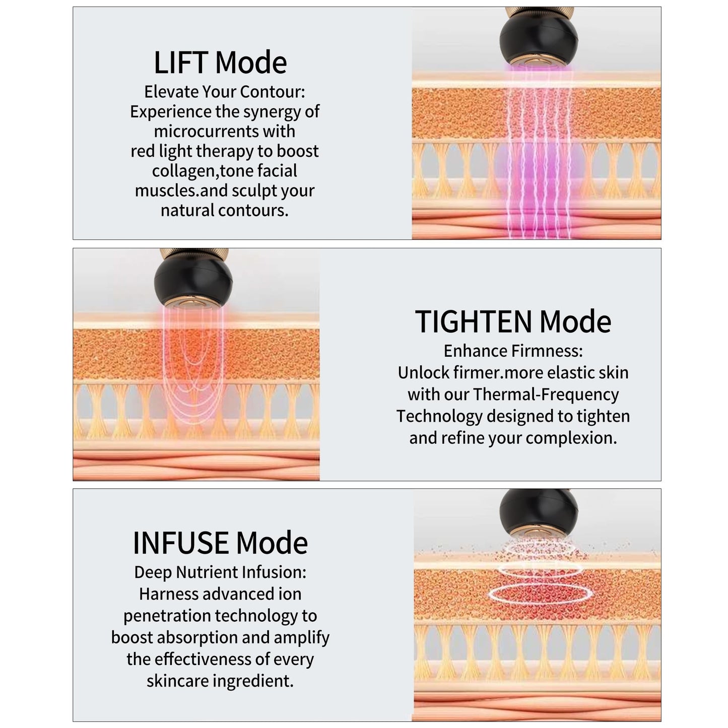 Dispositivo de Tonificación Facial con Luz Roja Era of Nature – Tecnología de 3 Modos de Microcorriente y Luz Roja – Eleva, Apreta e Infunde – Herramienta Compacta de Rejuvenecimiento de la Piel con
