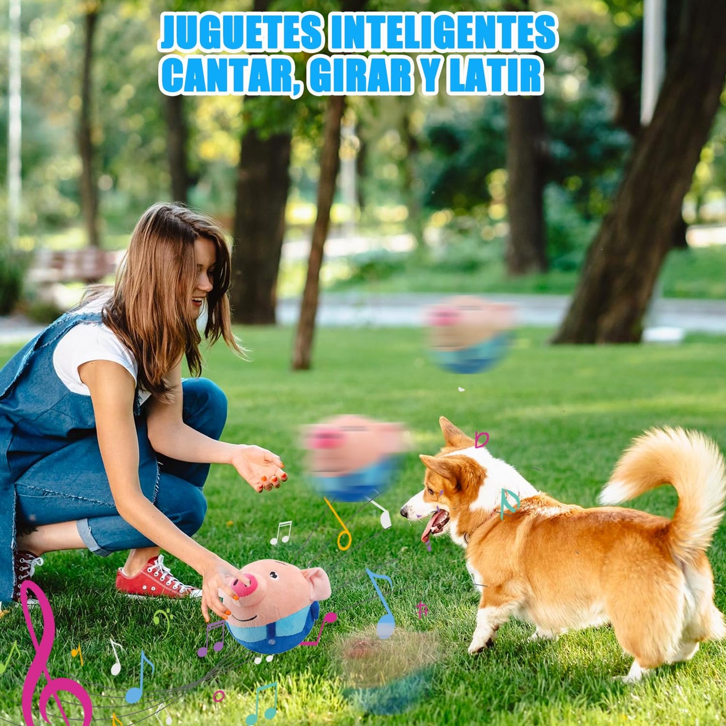 LGQSETSAIL Juguete de Peluche para Mascotas Activas, Mando a Distancia Juguete de Peluche Saltarín para Perros,Juguete Interactivo de Cubierta de Peluche,Bolas de Juguete Que Cantan y Bailan