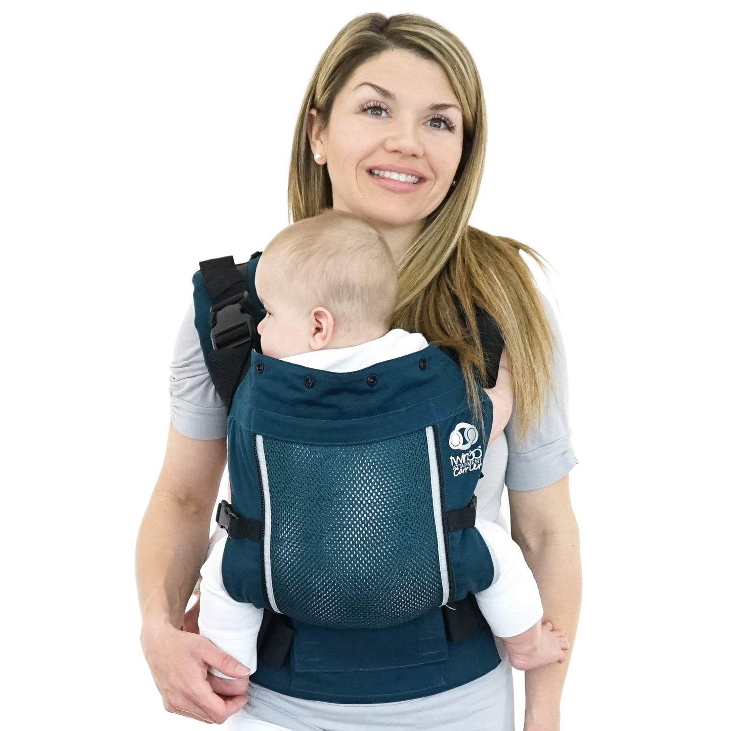 Portabebés TwinGo Air Verde Azulado Malla Transpirable Ajustable Tándem o Individual para Hombre y Mujer XS-XXL