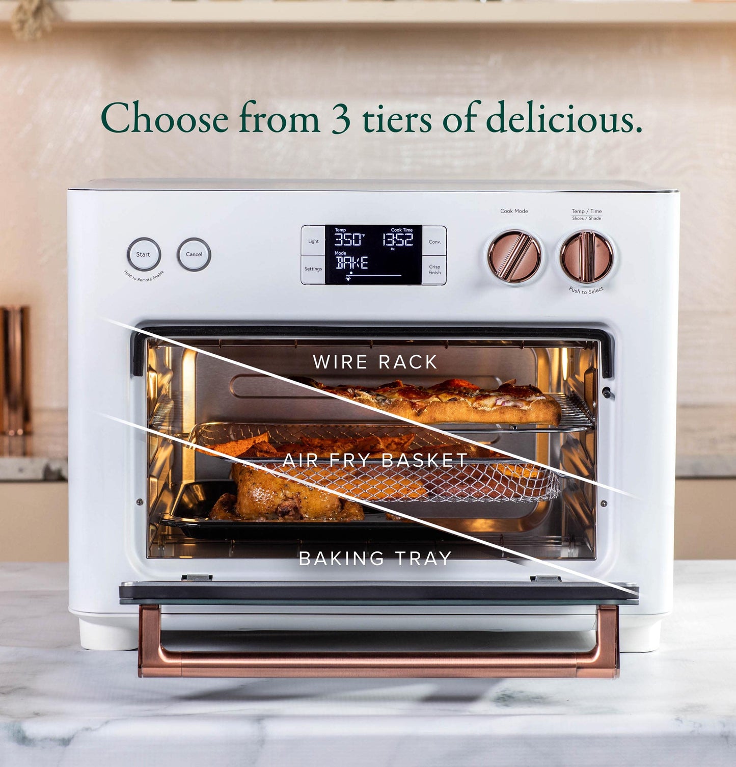 Café Couture Horno con 14 modos de cocción esenciales, incluyendo freír al aire, crujiente, hornear, asar, tostar, pizza, WiFi y conexión inteligente, control de voz, pequeños electrodomésticos de