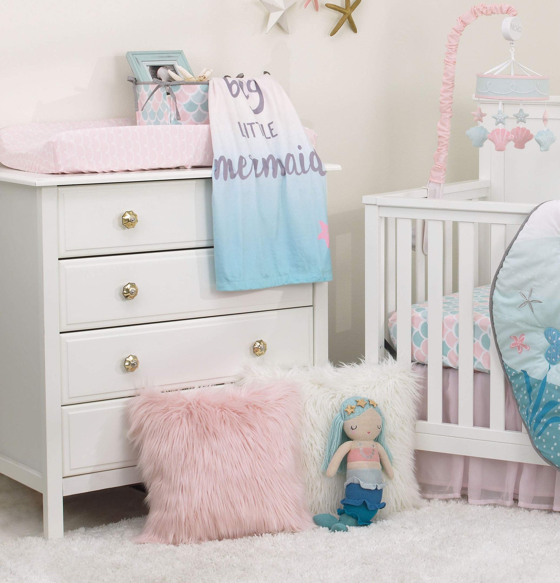 Funda para Cambiador NoJo Sugar Reef Mermaid rosa y blanco con Diseño de Sirena