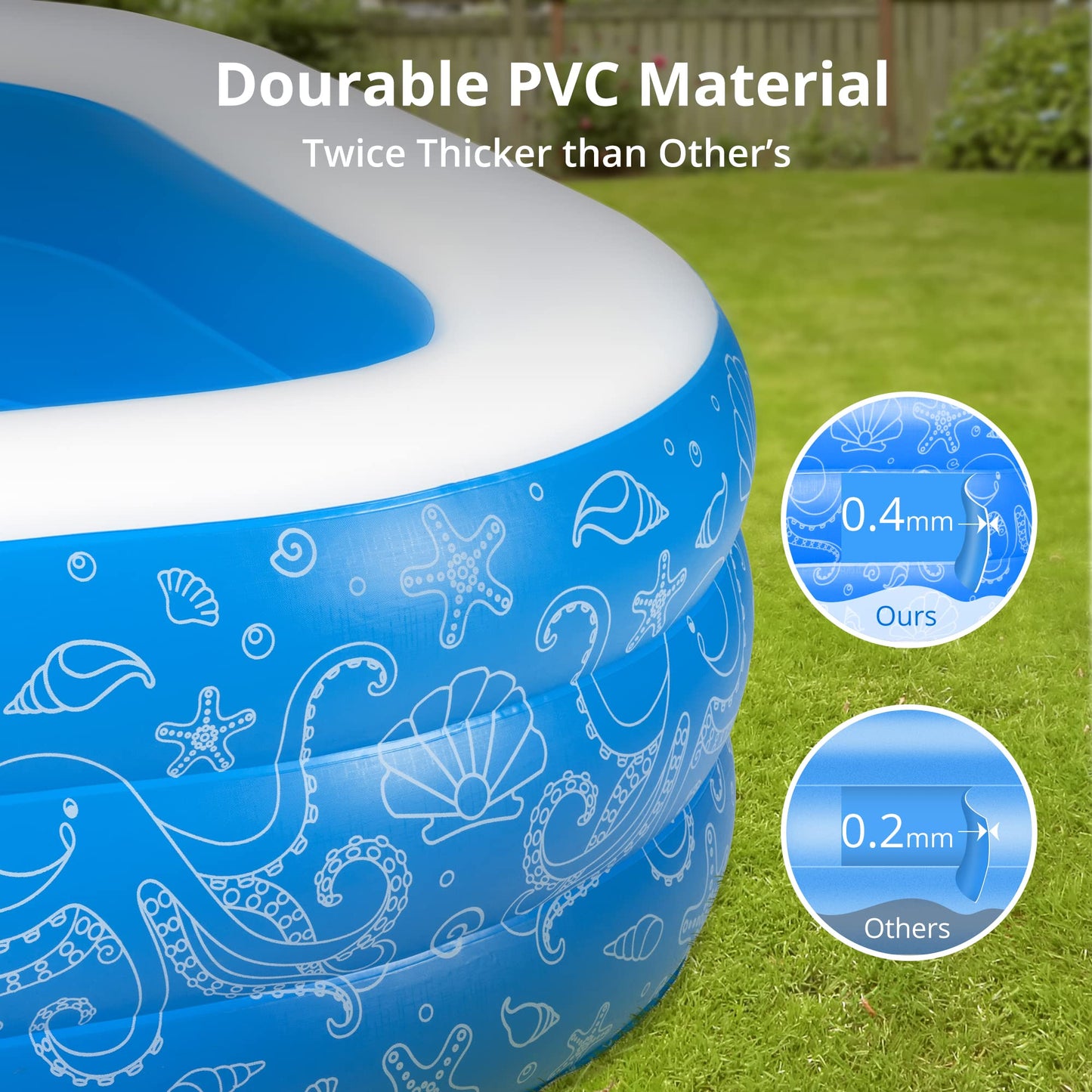 AKASO Piscina Inflable, 94.5 x 56 x 22 Pulgadas, Piscina Inflable para niños, Piscina Familiar para niños y Adultos, niños pequeños, al Aire última intervensión, jardín, Patio Trasero