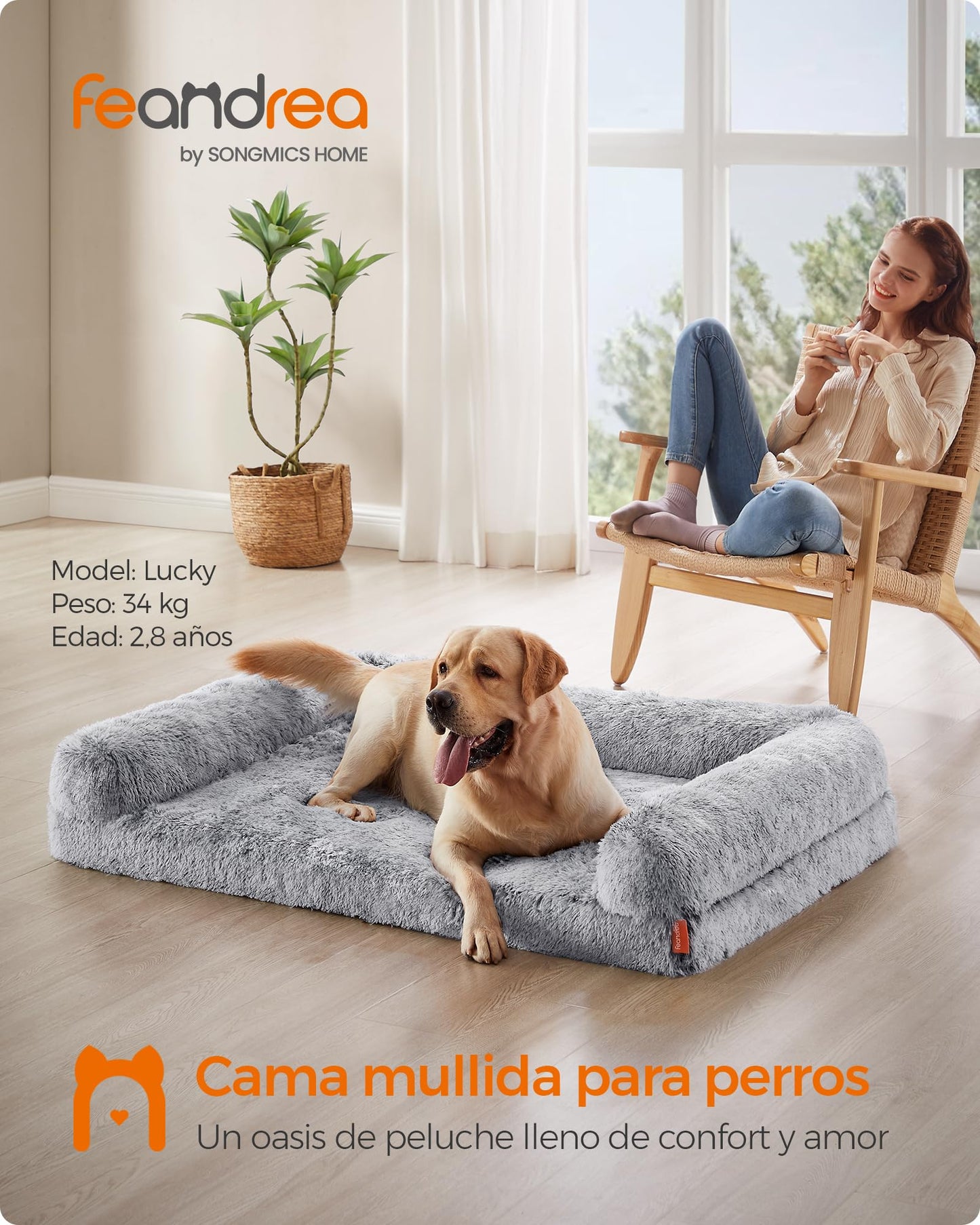 Cama para Perros Feandrea Gris Ombré XXL con Funda Lavable y Extraíble para Mascotas Grandes