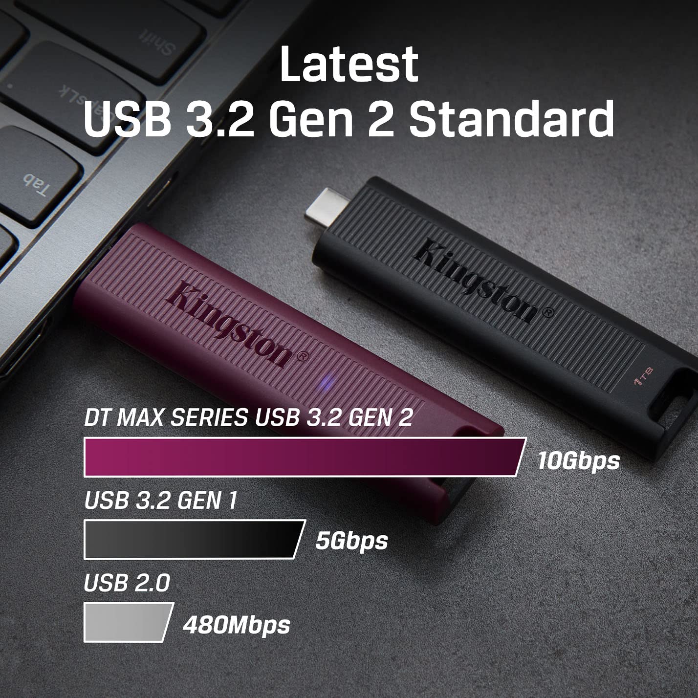 Kingston USB DataTraveler MAX, Capacidad: 256GB, USB-A 3.2 Gen 2, Lectura: 1000MB/seg, Escritura: 900MB/seg, Numero de Parte: DTMAXA/256GB