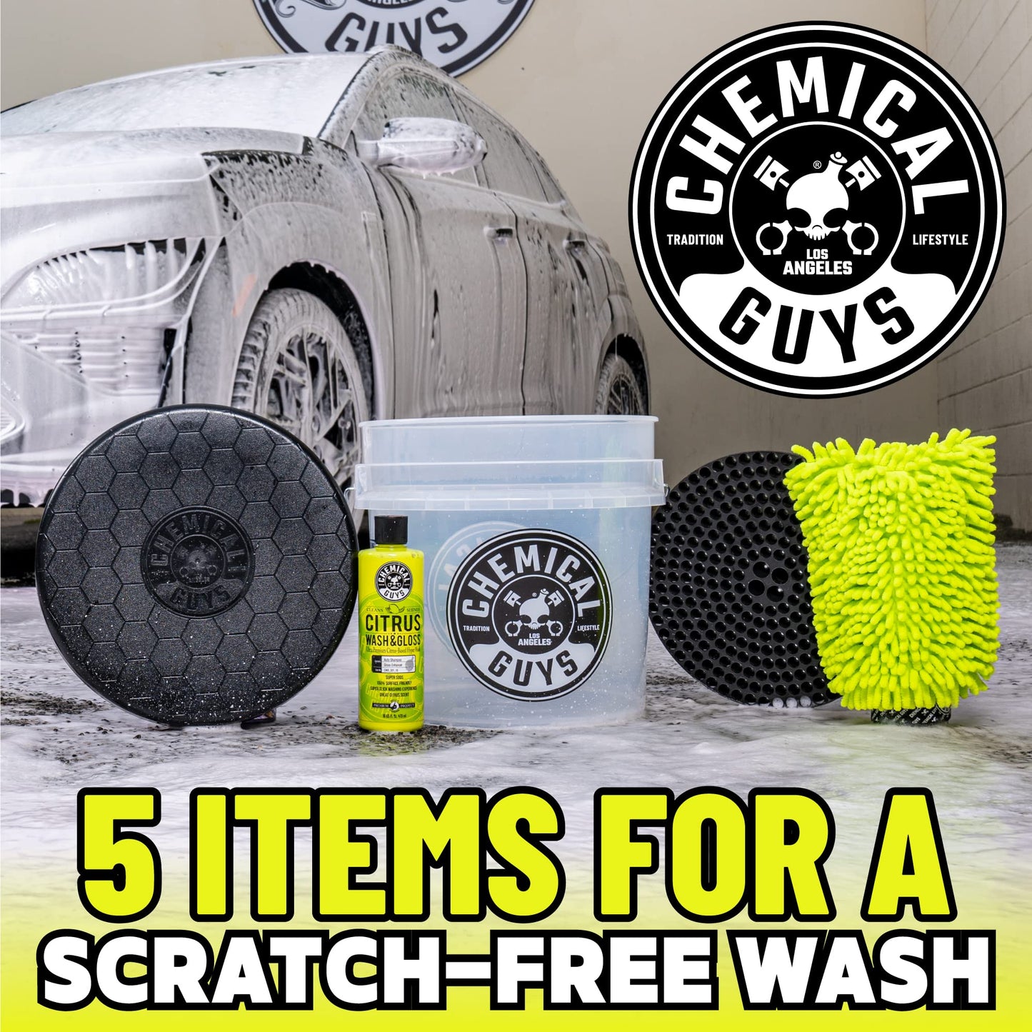 Chemical Guys Kit de Lavado de Coche Ultimate Scratch-Free Detailing Bucket and Accessories, 473ml