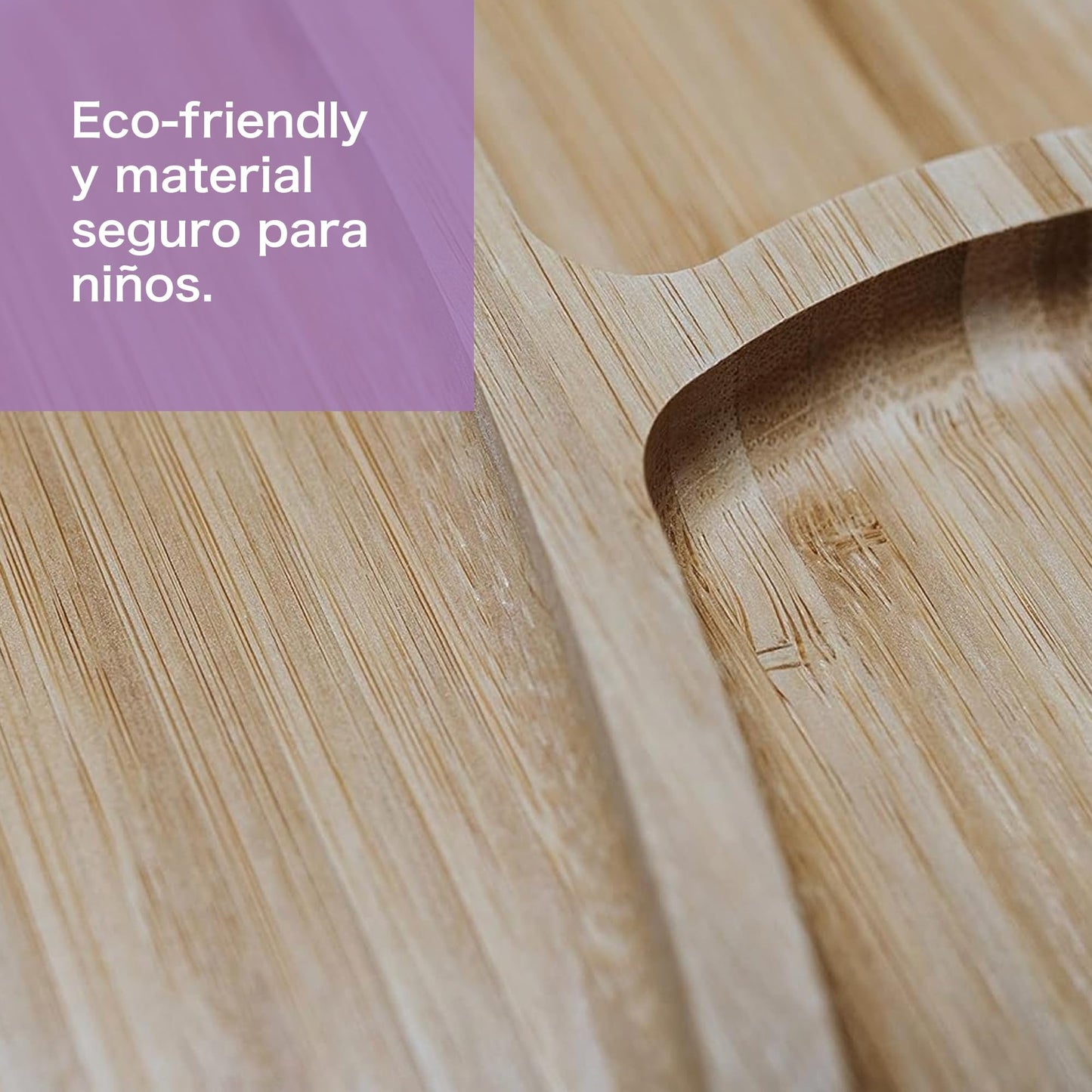 Ecowood® Plato Extendido de Bambú con Divisiones para Bebe y Niño - Con Base de Silicona Succión Adherente y Antiderrapante (Morado)