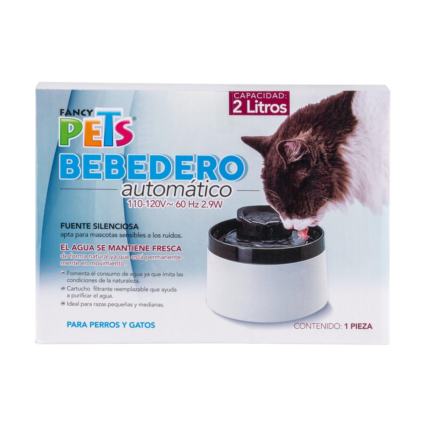 Fancy Pets Bebedero de Agua Tipo Fuente Automático para Perros y Gatos con Capacidad de 2 litros