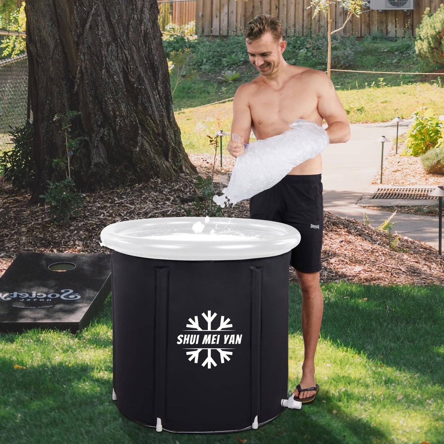 Tina Portátil Bañera Plegable Negra Tamaño Grande para Adultos