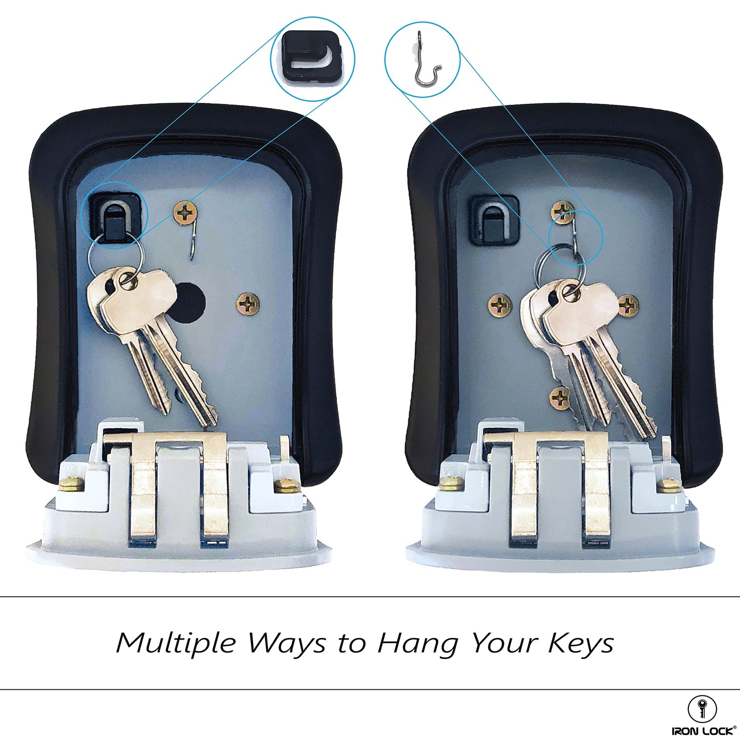 Iron Lock® - Caja de bloqueo de llaves para llaves de 4 dígitos combinación con código reajustable con interruptor A B para interiores y exteriores, impermeable, para llaves de casa de repuesto, 5