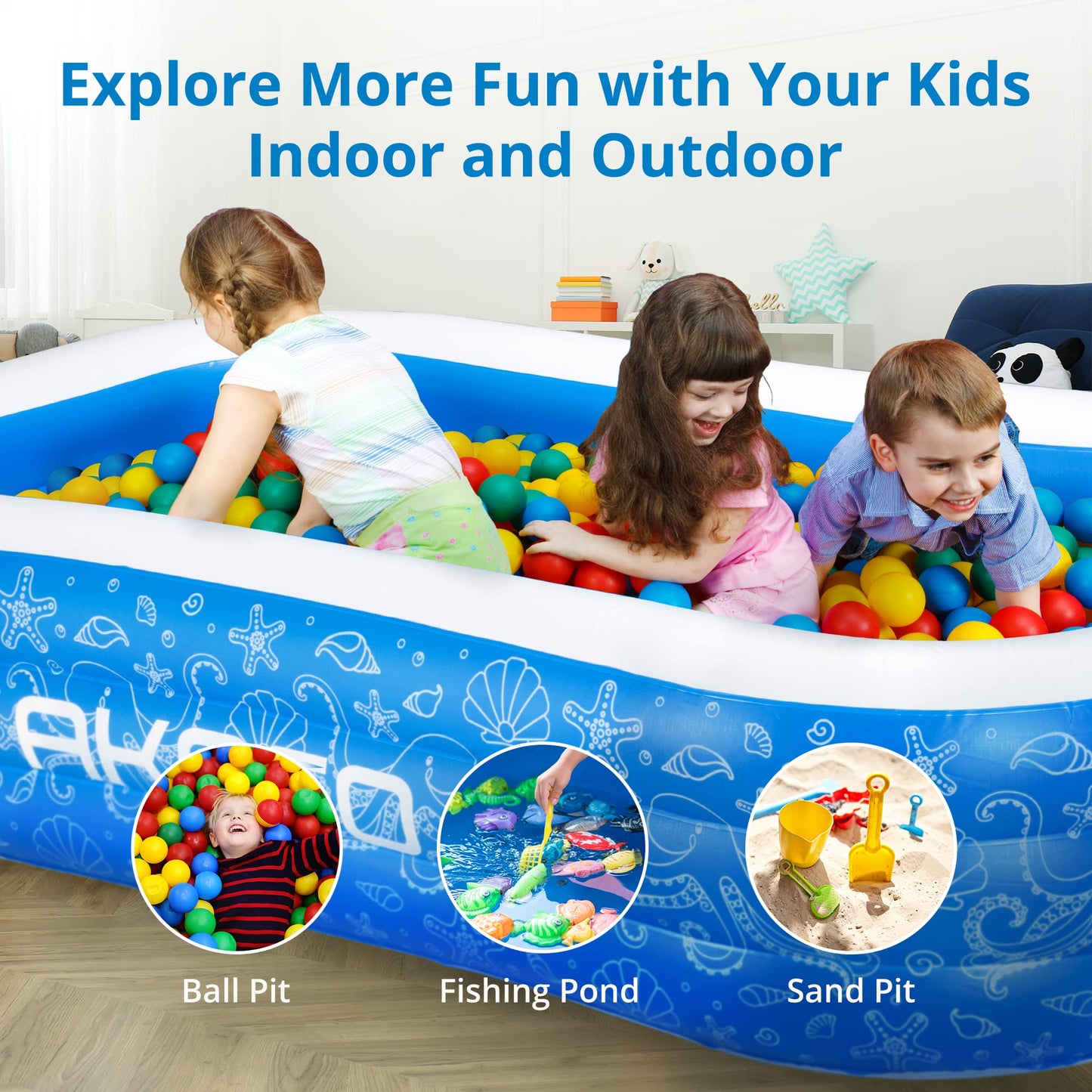 AKASO Piscina Inflable, 94.5 x 56 x 22 Pulgadas, Piscina Inflable para niños, Piscina Familiar para niños y Adultos, niños pequeños, al Aire última intervensión, jardín, Patio Trasero