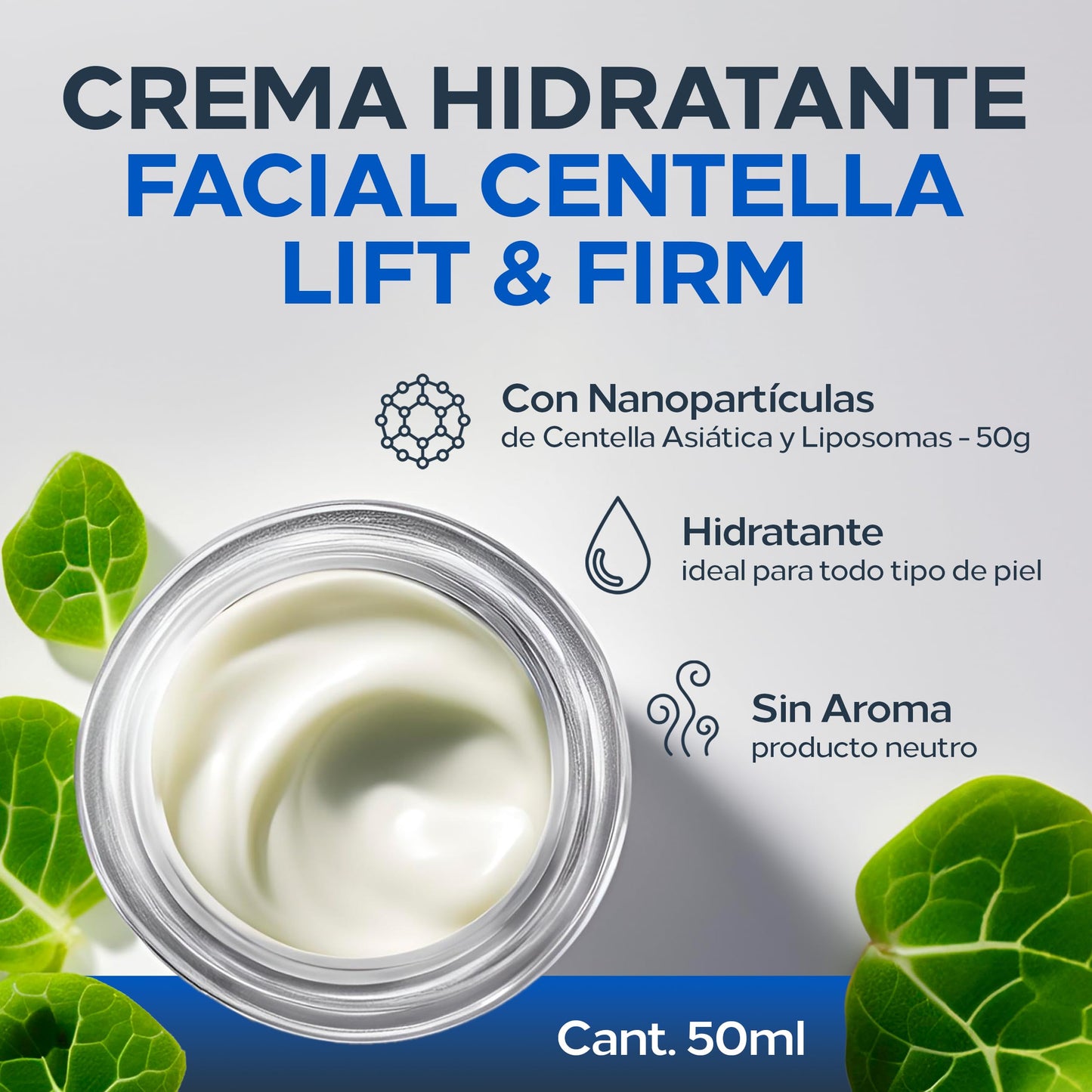 Crema Hidratante Facial CENTELLA LIFT & FIRM | Con Nanopartículas de Centella Asiática y Liposomas - 50g | Sin Aroma | Hidratante Ideal para Todo Tipo de Piel - Skin care Diario | ALBERÚ ET FILS