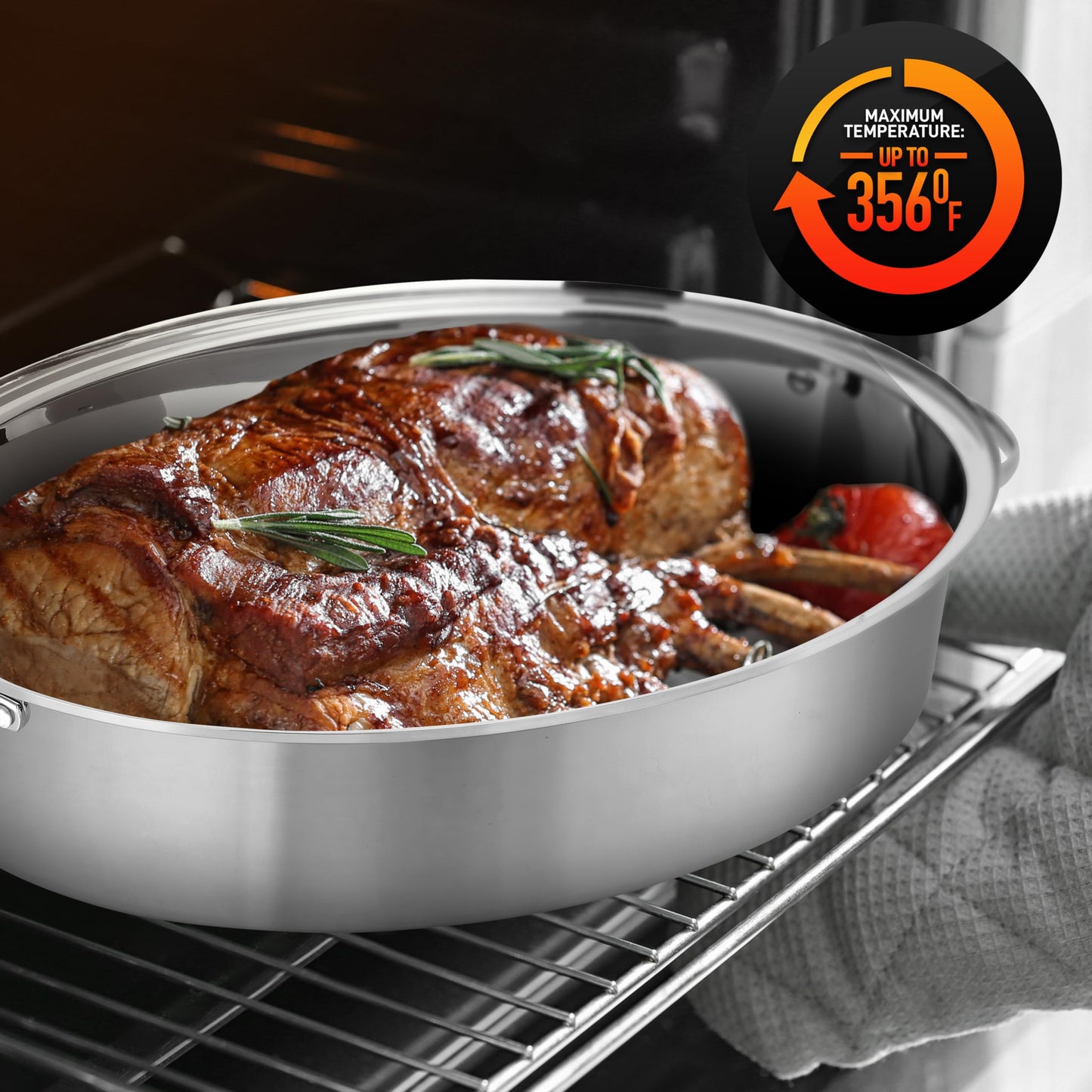 Sartén Ovalado NutriChef Acero Inoxidable Asas Anchas y Estante Extraíble