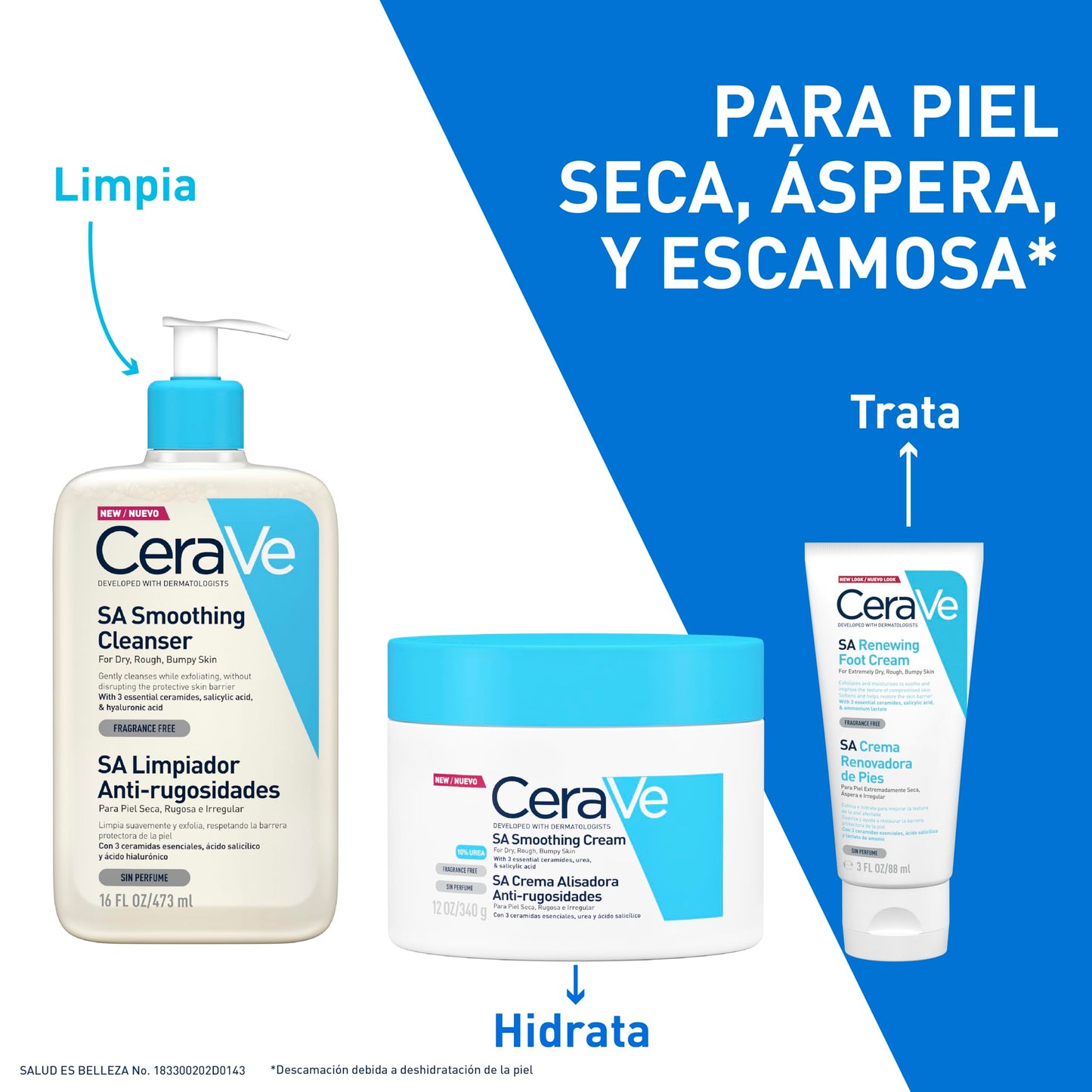 CeraVe Crema Alisadora Anti-Rugosidades con Fórmula Exfoliante para Piel Seca, Áspera y Rugosa 340gr