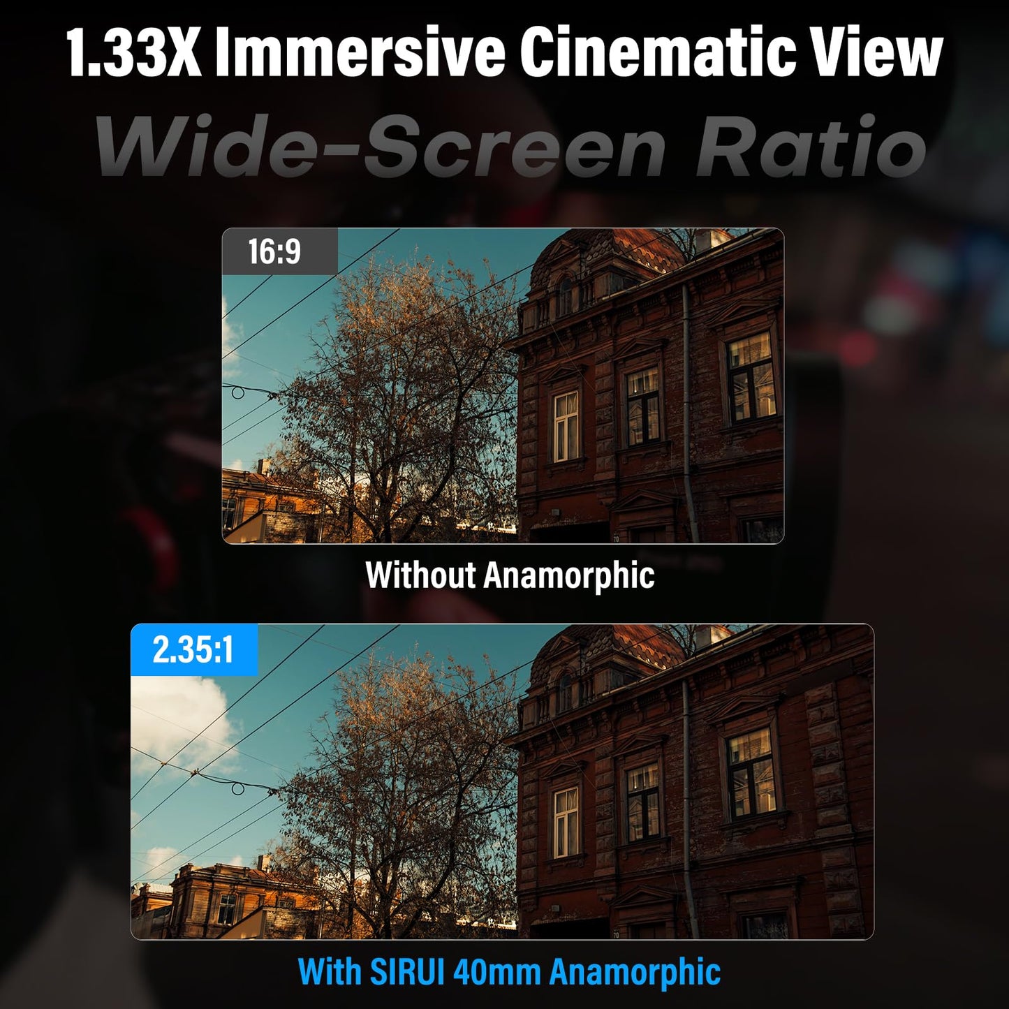 Lente Anamórfica SIRUI Azul Acampanado Enfoque Automático Montaje E 40 mm T1.8 1.33X