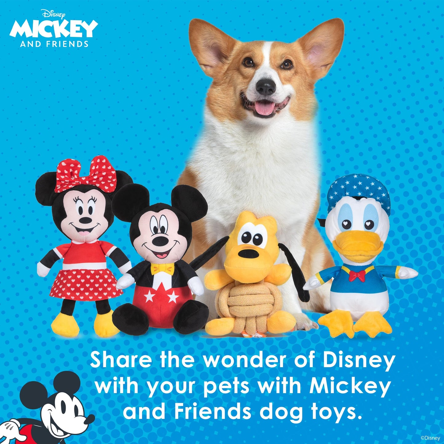 Disney for Pets Pluto Knotty Rope Juguete para Mascotas con chirriador, 9 Pulgadas | Juguetes chirriantes para Perros | Juguete de Cuerda para Perros Inspirado en Plutón de Mickey y Amigos