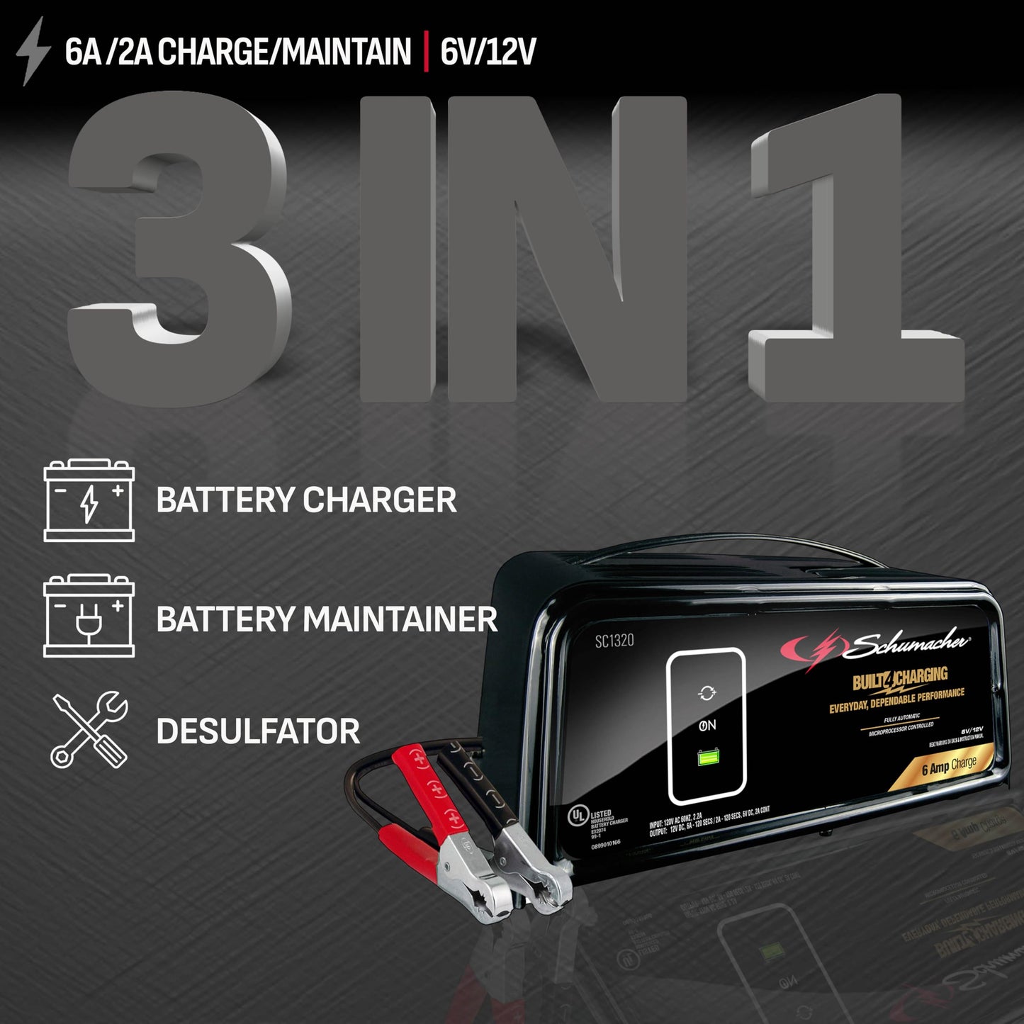 Schumacher SC1320 Cargador/Mantenedor Automático de baterías 6 Amp 12 Volts.