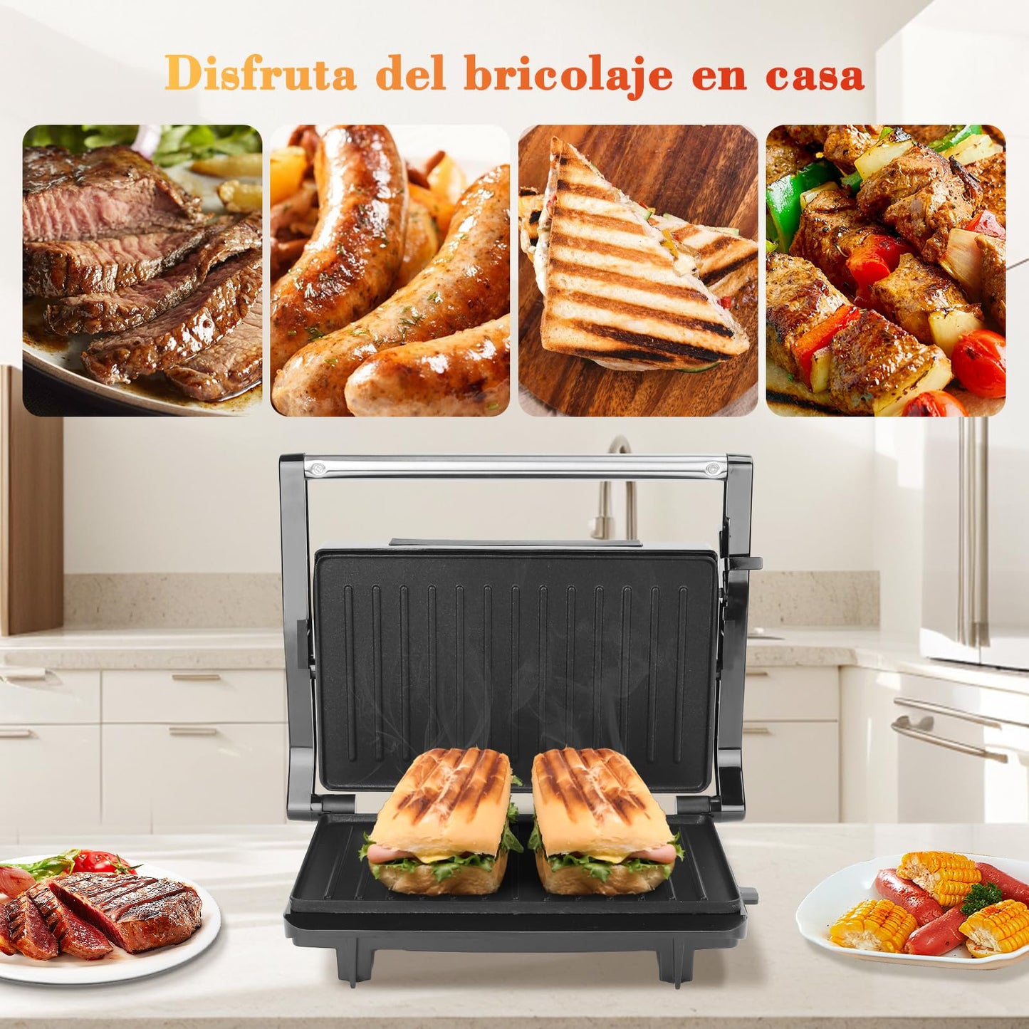 Aigostar Sandwichera Electrica, prensa de panini de doble cara, 750W, Recubrimiento Antiadherente, Con luz indicadora y fácil de limpiar.