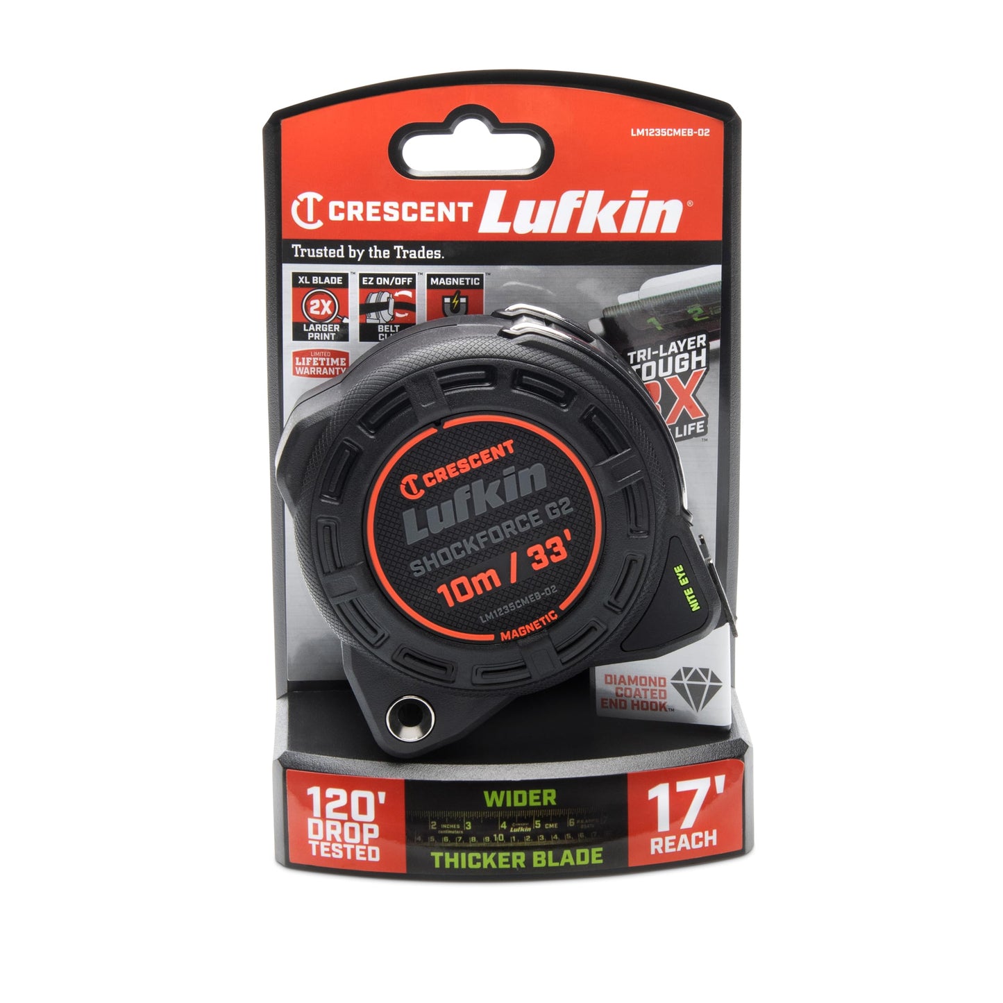 Lufkin Shockforce G2 - Cinta magnética Nite Eye de 33 pies, LM1235CMEB-02