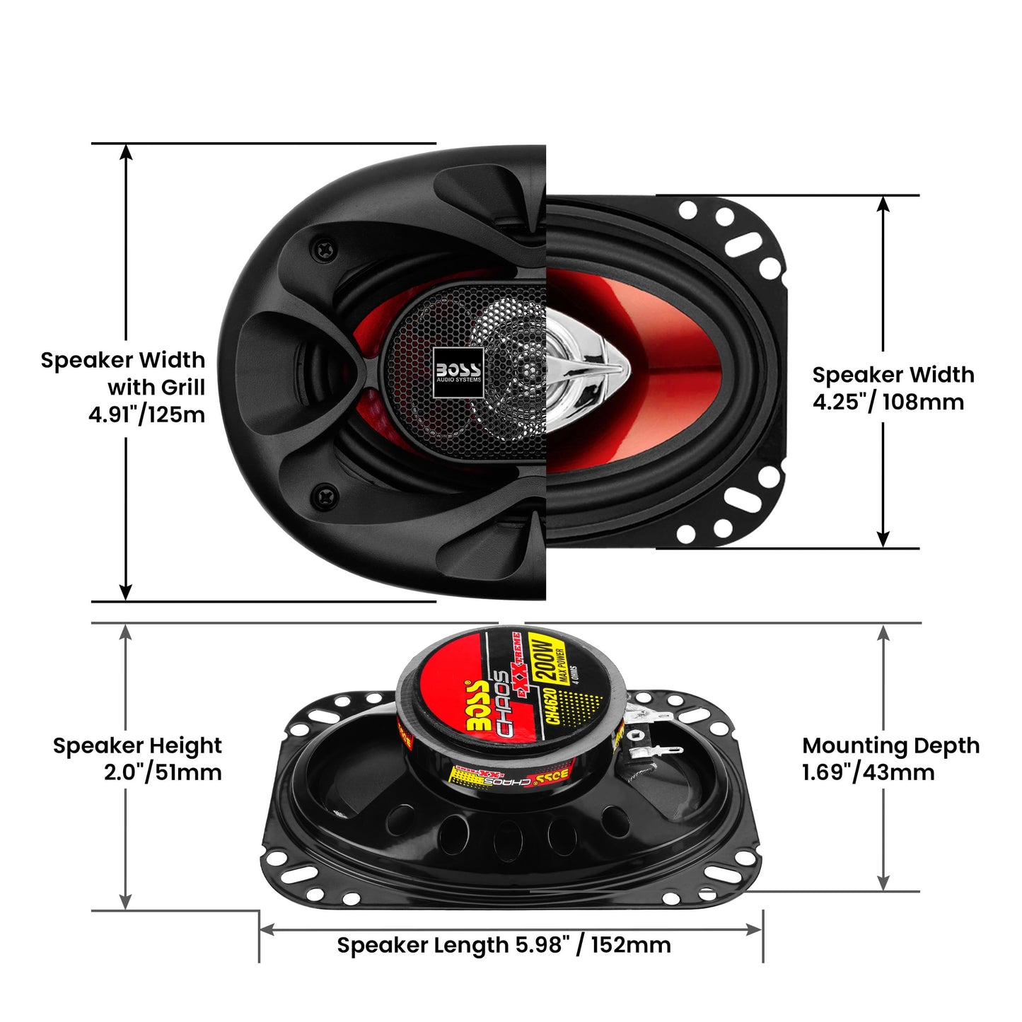 Boss Audio CH4620 Chaos Exxtreme 200-watt 2 Way Auto 4" x 6" Coaxial Speaker