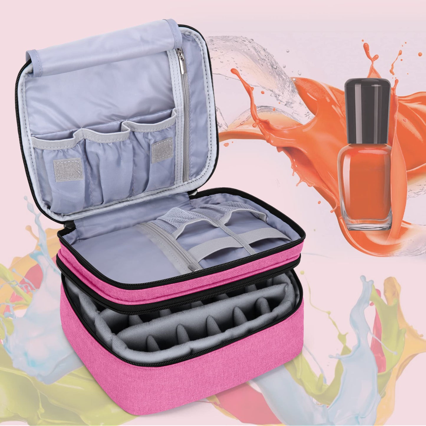 (Version 2: Hold 30 Bottles(15ml), Pink) - Luxja Nail Polish Carrying Case - Holds 30 Bottles (15ml - 0.5 fl.oz), Double-layer Organiser for Nail Polish and Manicure Set, Pink