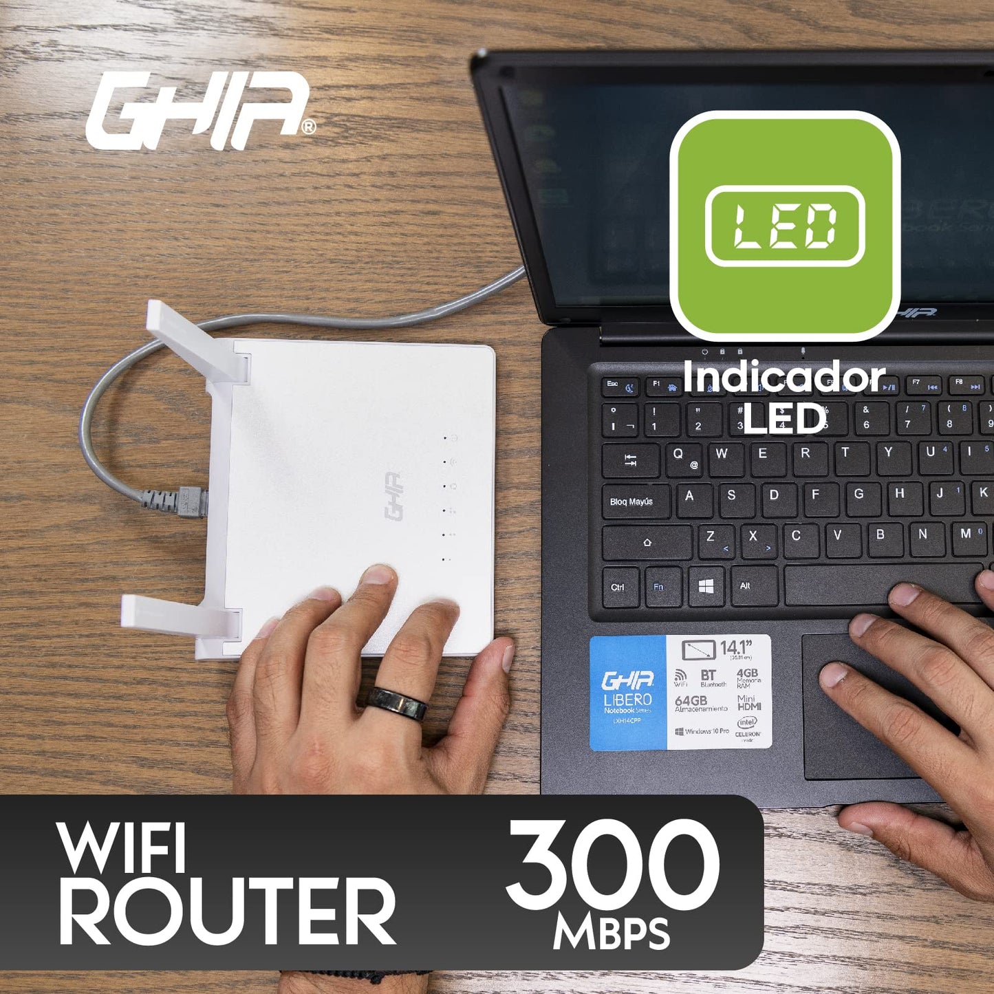 GHIA Router INALAMBRICO 300MBPS 802. MULTIMODO Access Point REPETIDOR WISP 11N/G/B 3 Puertos LAN 10/100 1 Puerto WAN 10/100 2 Antenas FIJAS EXTERNAS 5DBI