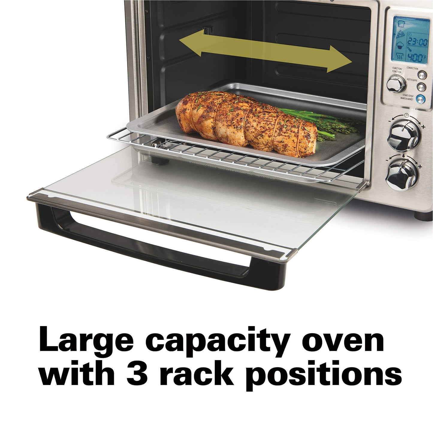 Hamilton Beach 31190C - Horno tostador de convección para encimera con asador, grande de 6 piezas, acero inoxidable