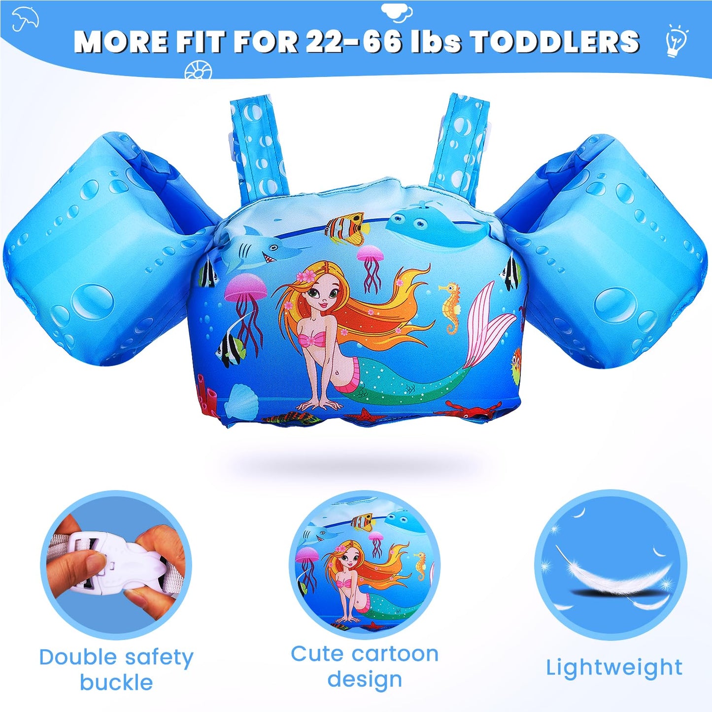 Chaleco de natación para niños y niñas de 22 a 65 libras, flotadores para niños con alas de agua, chamarra de natación para niños pequeños, chaleco de piscina para niños de 2 a 7 años