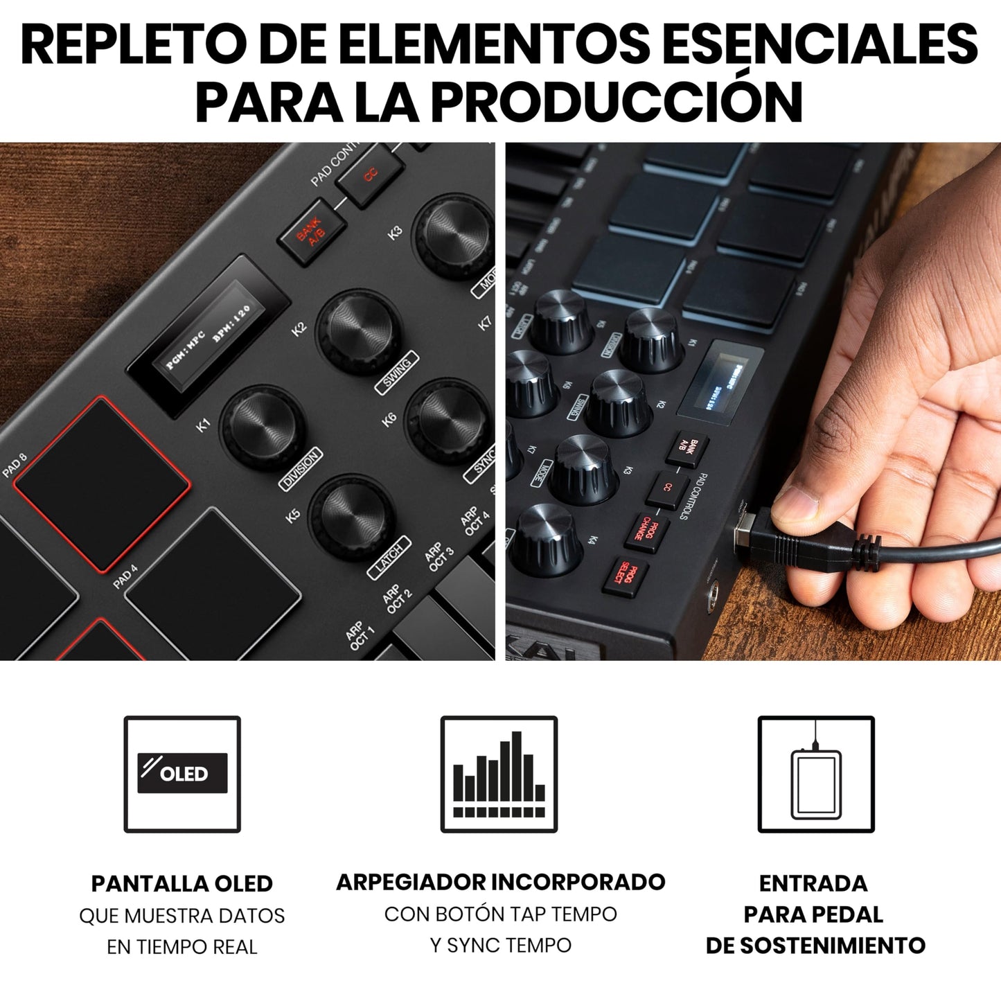 AKAI Professional MPK Mini MK3 - Teclado controlador MIDI USB de 25 teclas con 8 drum pads, 8 perillas y software de producción musical, negro