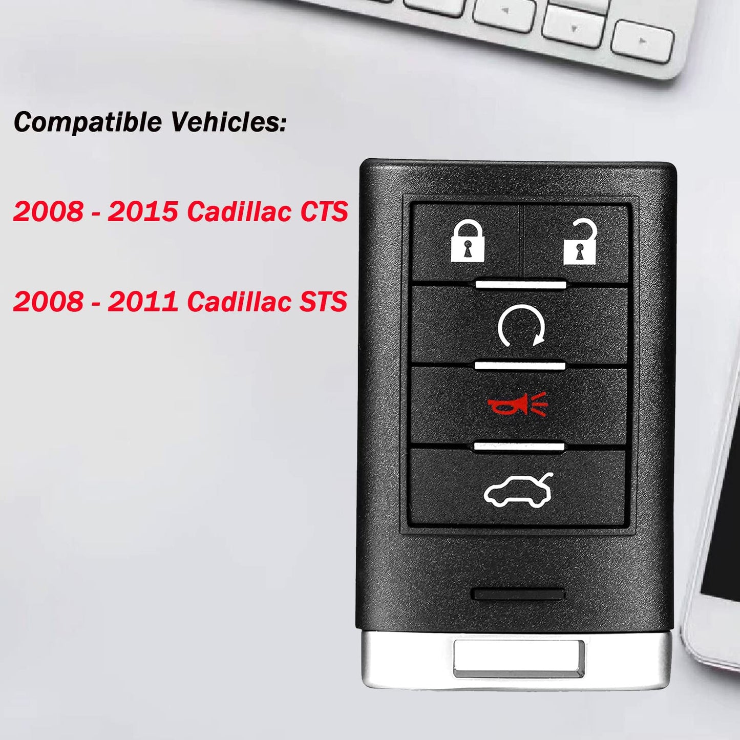 Llavero de coche con control remoto de entrada sin llave, compatible con Cadillac CTS 2008-2015 Cadillac STS 2008 2009 2010 2011 FCC ID: M3N5WY777A 315MHz (paquete de 1)