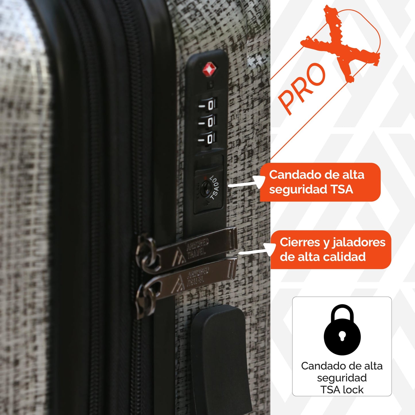 Maleta De Viaje Carry On 20" de Mano Cabina Policarbonato 10kg Rígida Expandible PRO-X Con * TSA Lock * Luggage suitcase Armored Travel (Luna-Plata)