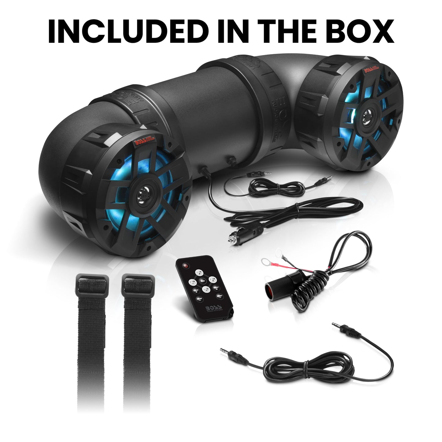 BOSS Audio Systems ATV8BRGB ATV UTV Weatherproof Sound System - 8 Inch Speakers, 1.5 Inch Tweeters, Built-in Amplifier, Bluetooth, Multi-Color Illumination, Easy Installation for 12 Volt Vehicles