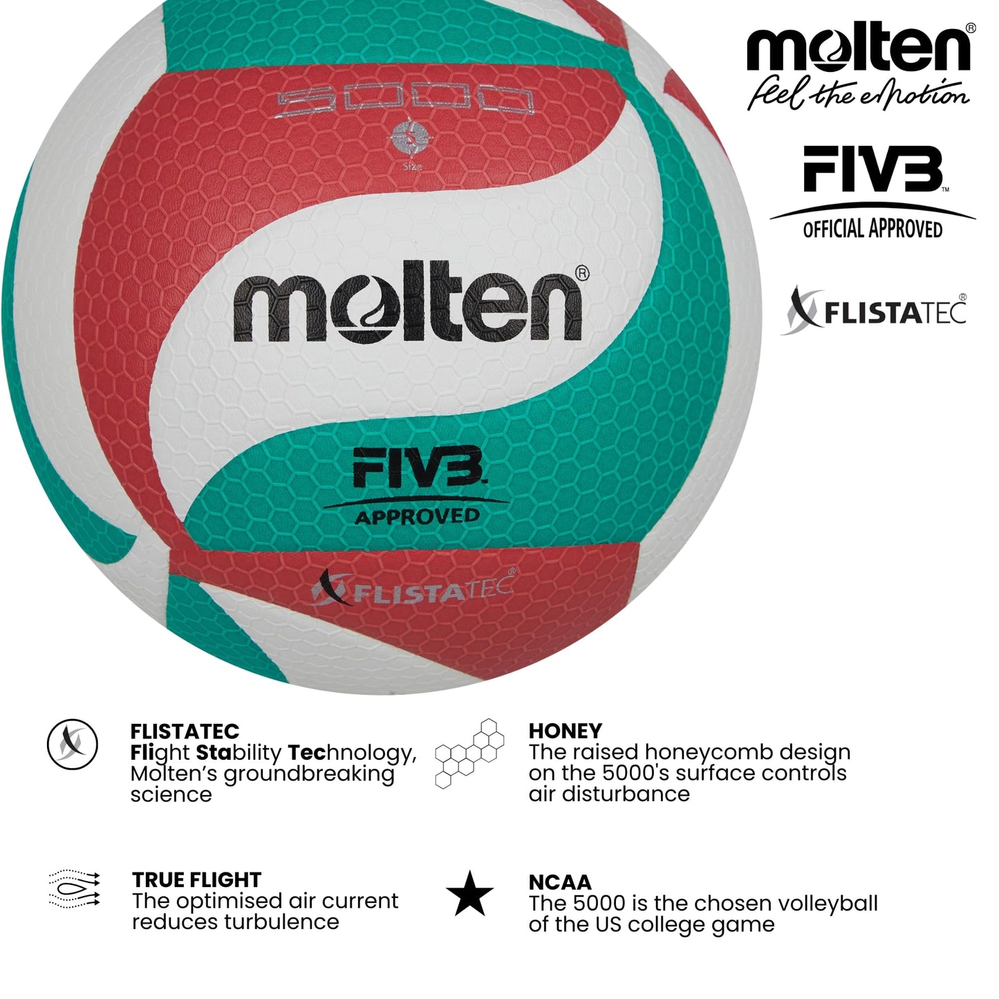 Balón de Voleibol Molten Blanco Verde Rojo 5