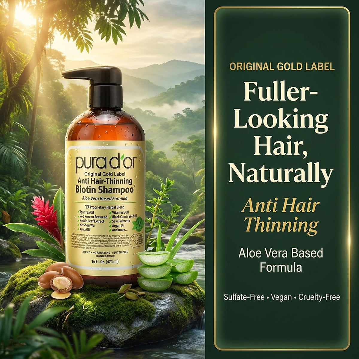 Shampoo PURA D'OR Original Gold Label Argan Oil Biotin Natural para Hombre y Mujer