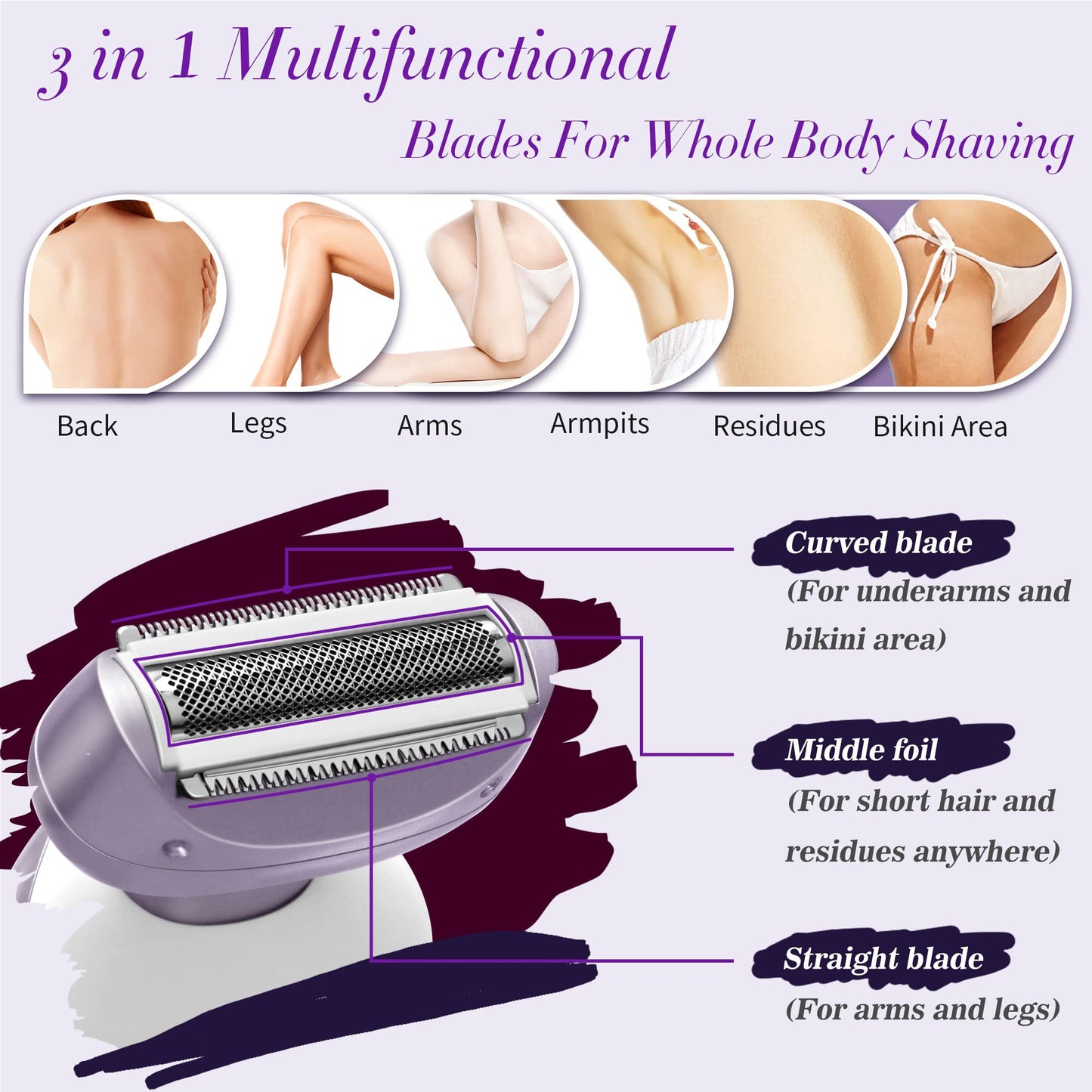 Afeitadora eléctrica para mujer, maquinilla de afeitar eléctrica para mujer, piernas de bikini, axilas, pelo público, recortadora recargable con cabeza desmontable, inalámbrica, uso seco y húmedo