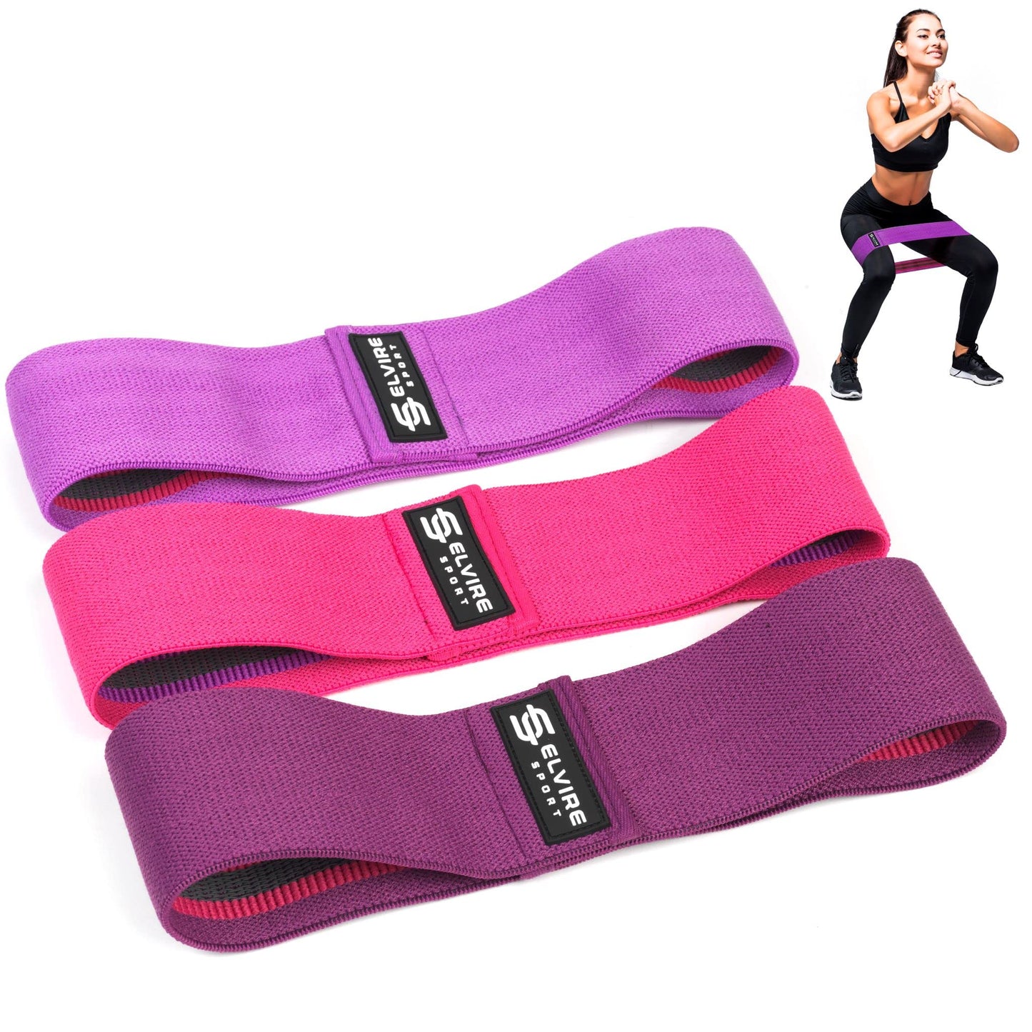 ELVIRE Bandas de Resistencia de Tela para Entrenar | Bandas de Ejercicio, Juego de 3 Bandas de Resistencia | Bandas de Entrenamiento para Mujeres, Bandas de Entrenamiento | Bandas de Pierna para