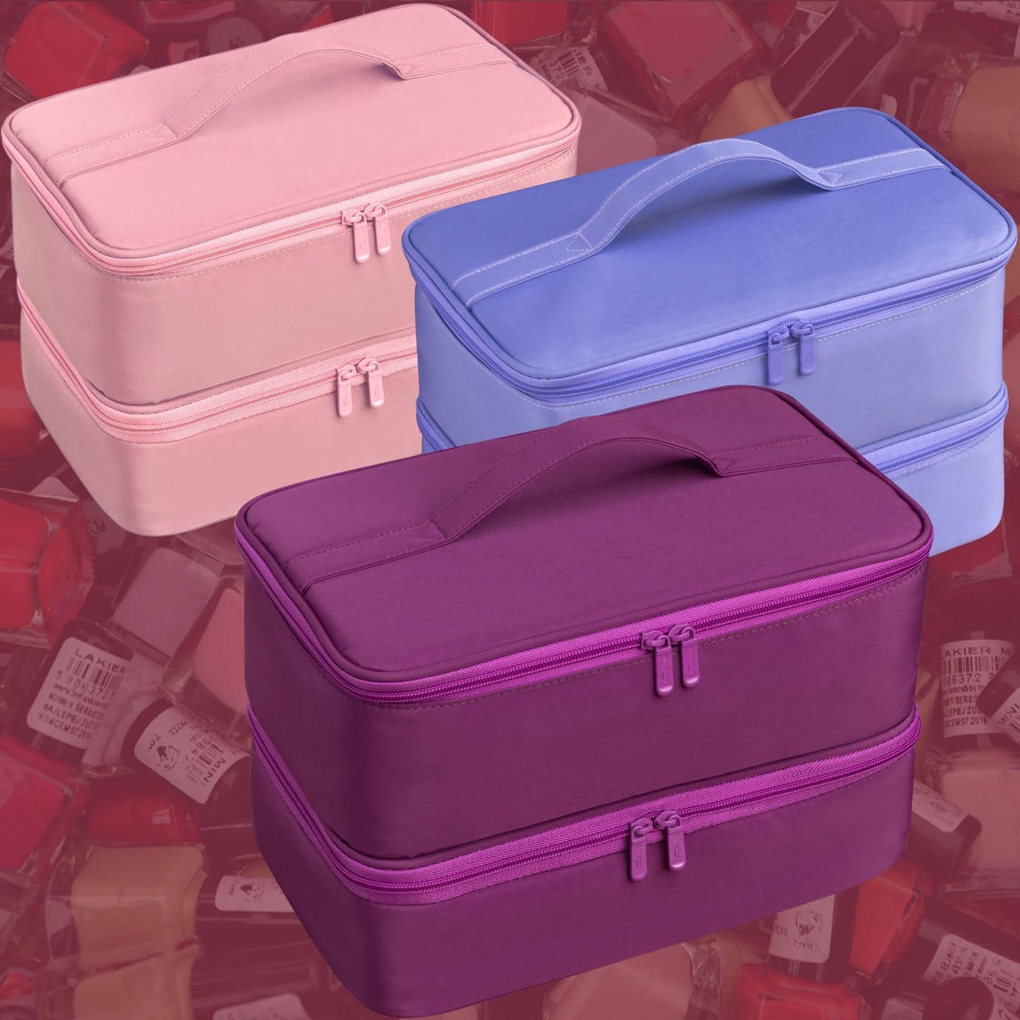 ButterFox - Estuche organizador de esmalte de uñas grande, se adapta a secador de lámpara de uñas y 40 – 50 botellas, kits de esmalte de uñas de gel, bolsa para suministros (rosa, M (40-50 ranuras)