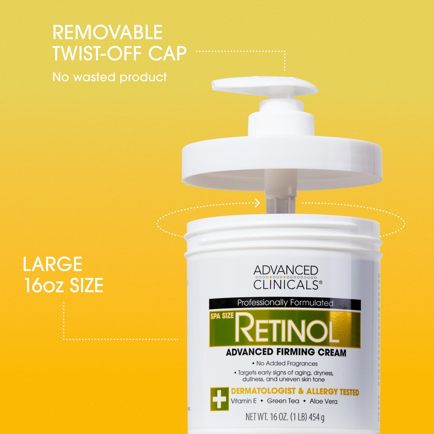 Set de Valor Advanced Clinicals Retinol Cream con 2 Botellas de 16oz y Bomba. Crema Antiarrugas con Retinol y Antioxidantes. Firmeza definitiva para Rostro, Cuello, Manos y Cuerpo. ¡Potencia tu piel hoy!