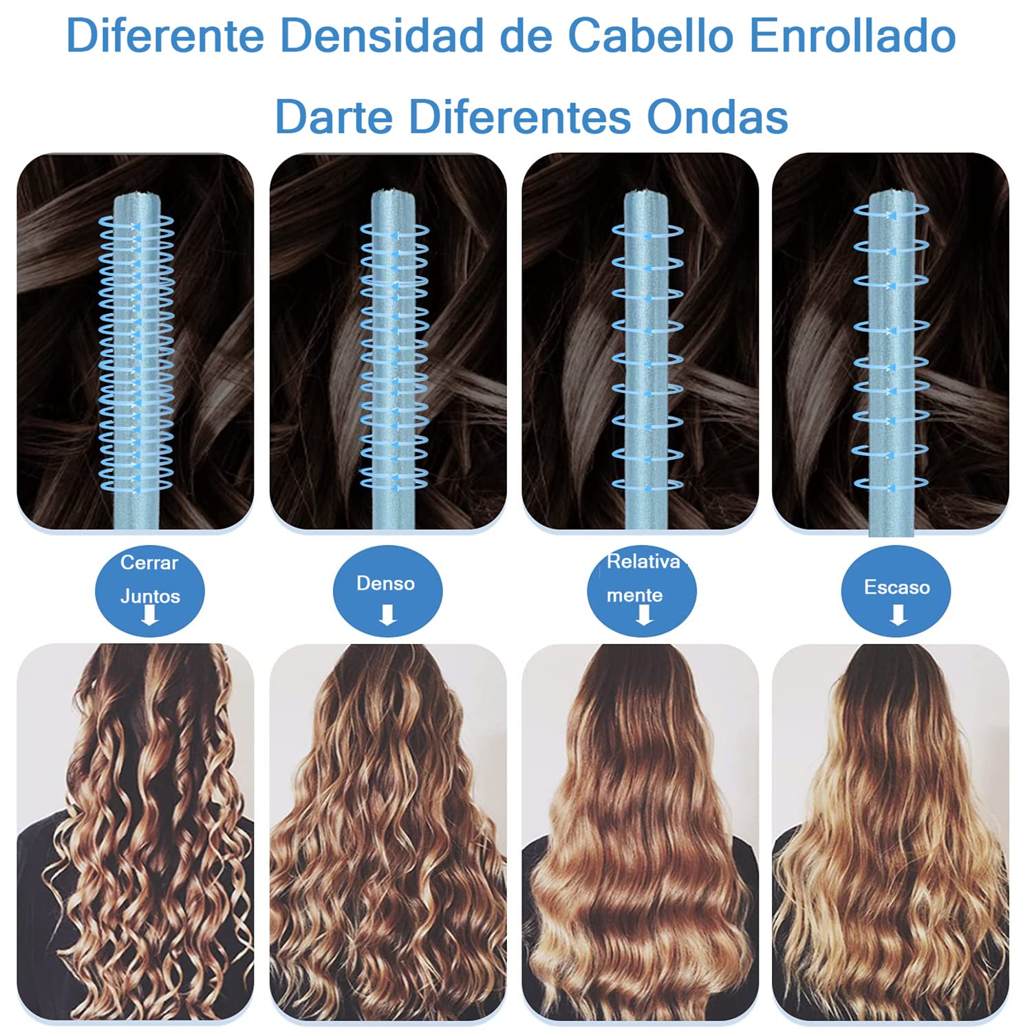 Rizos Sin Calor Cabello Largo, Rizador de Cabello Sin Calor con Pinzas para el Cabello y Coletero, Kit de Herramientas para Peinar el Cabello de Seda Suave, Sin Daños, Sin Calor (Azul)