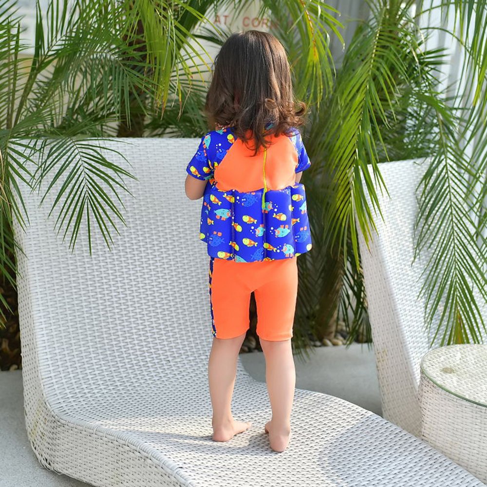 ESA Supplies - Bañador Flotante para niños pequeños, Color Naranja y Azul con Gorro de natación y Anillo Hinchable, Anaranjado, Medium
