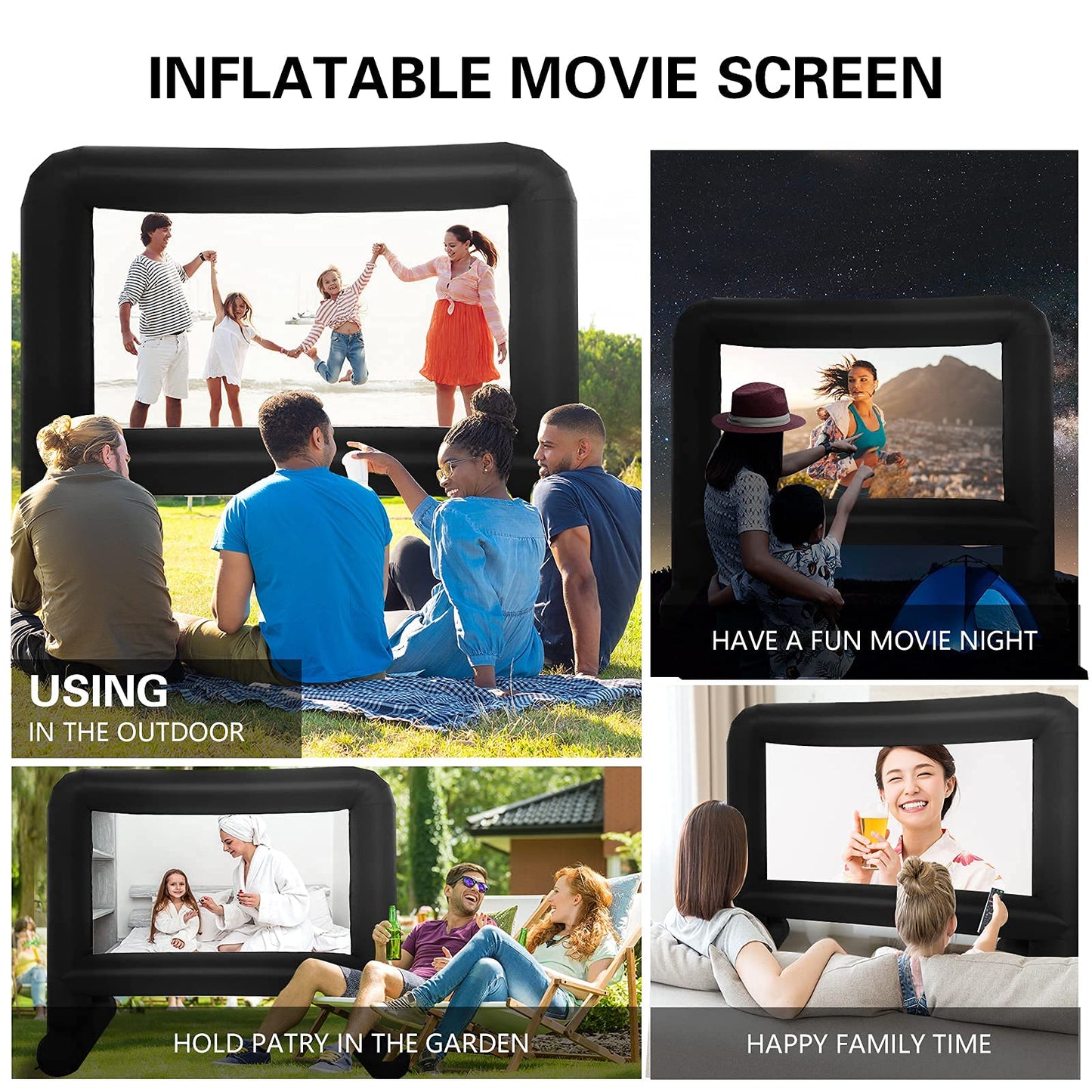 GZKYYLEGS Pantalla de película Inflable de 16 pies al Aire Libre, Pantalla de proyección con soplador de Aire, Amarre y Bolsa de Almacenamiento – Mega Pantalla para Noche de Cine en el Patio