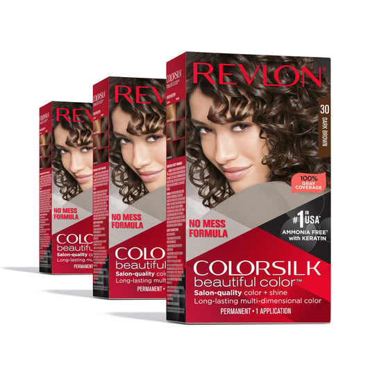Revlon Colorsilk Beautiful Color, Dark Brown, 3 Count
